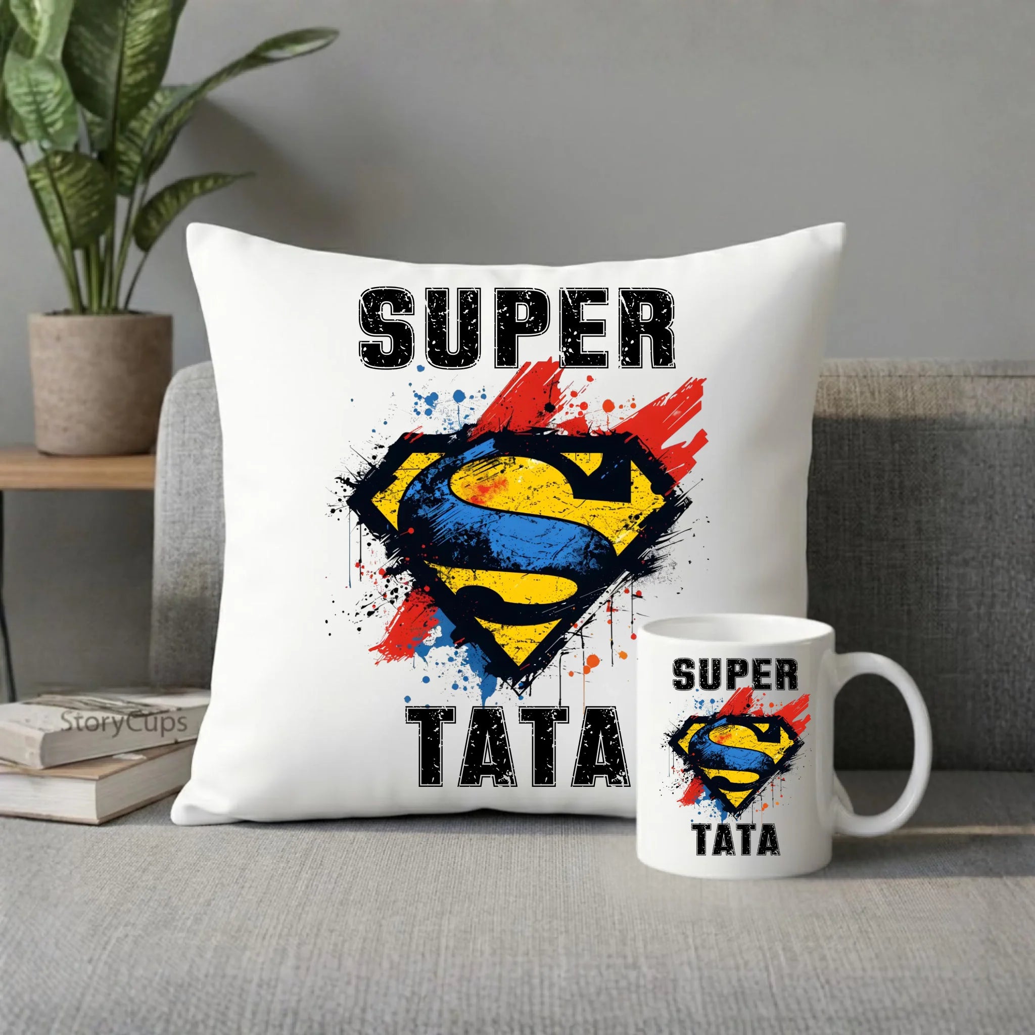 Zestaw poduszka i kubek dla taty - Super Tata superbohater DT07 - StoryCups.pl