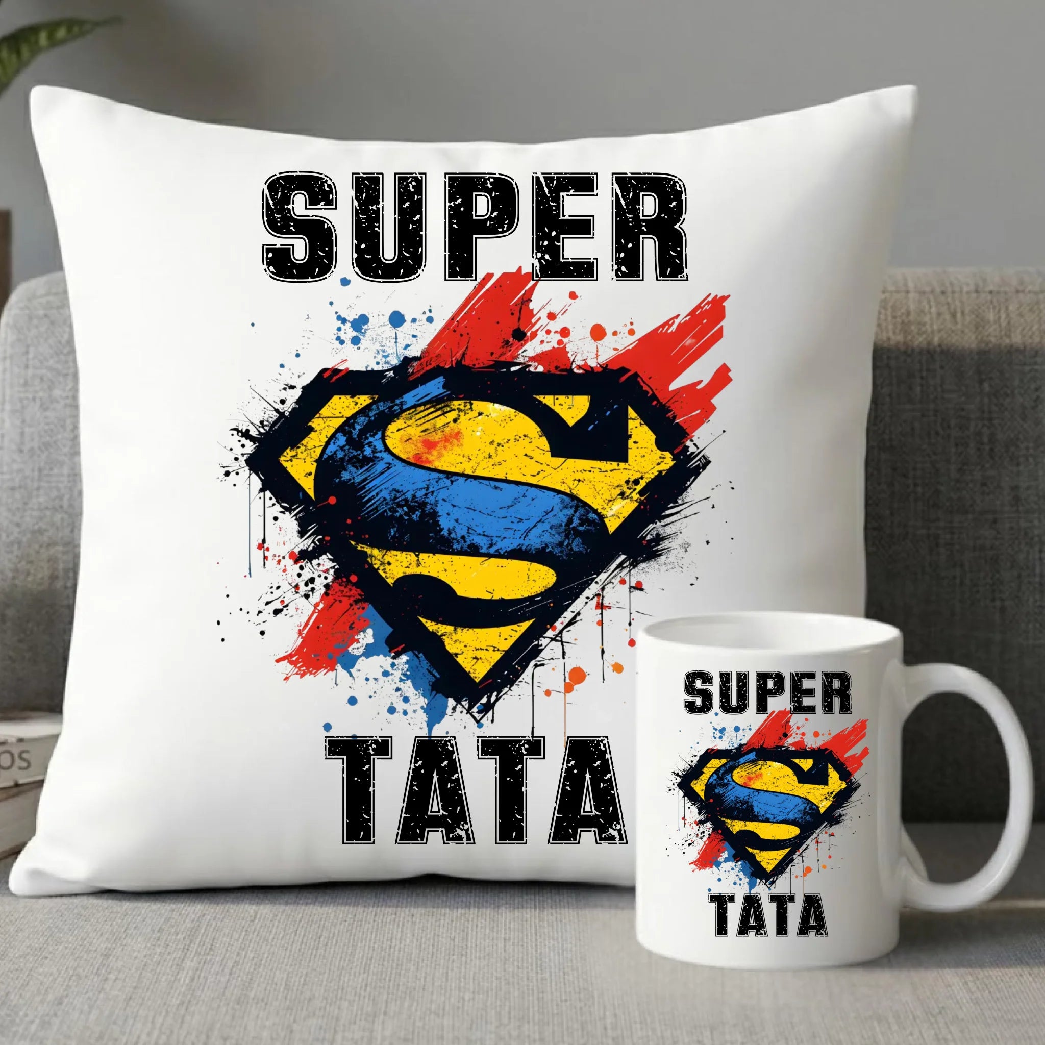 Zestaw poduszka i kubek dla taty - Super Tata superbohater DT07 - StoryCups.pl