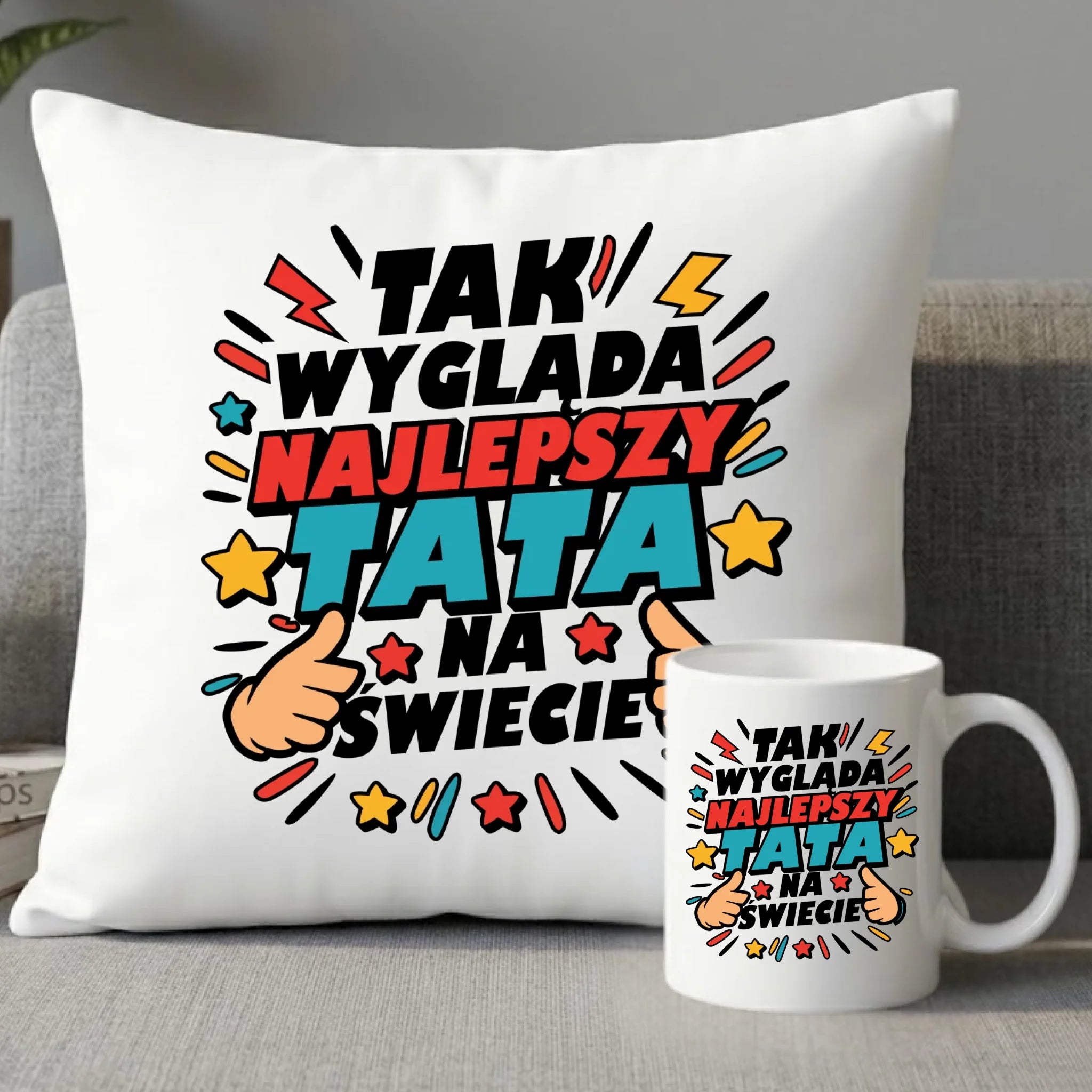 Zestaw poduszka i kubek dla taty - Tak wygląda najlepszy tata na świecie DT08 - StoryCups.pl