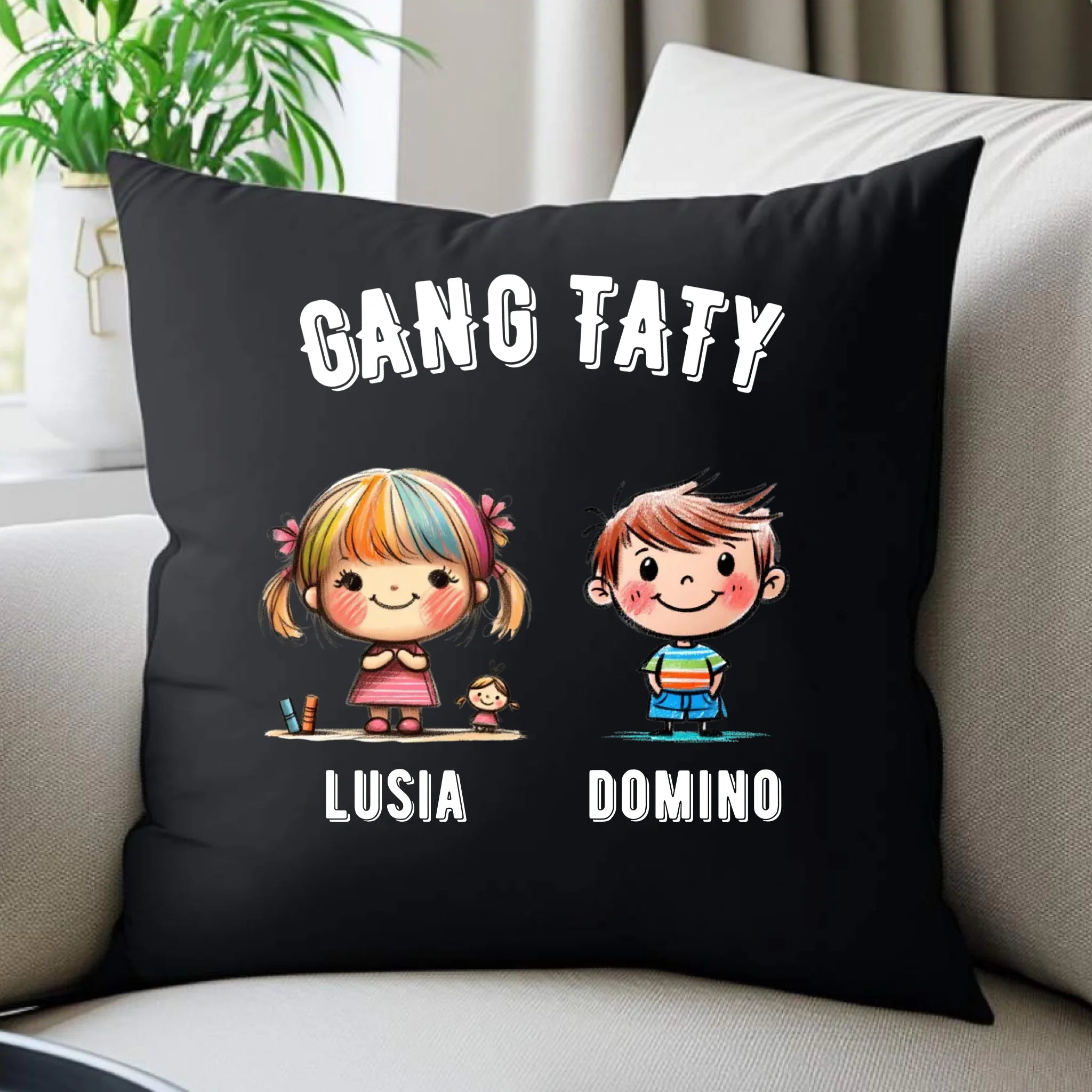 Poduszka dekoracyjna dla taty z imionami dzieci - Gang taty - personalizowana DT09 - StoryCups.pl