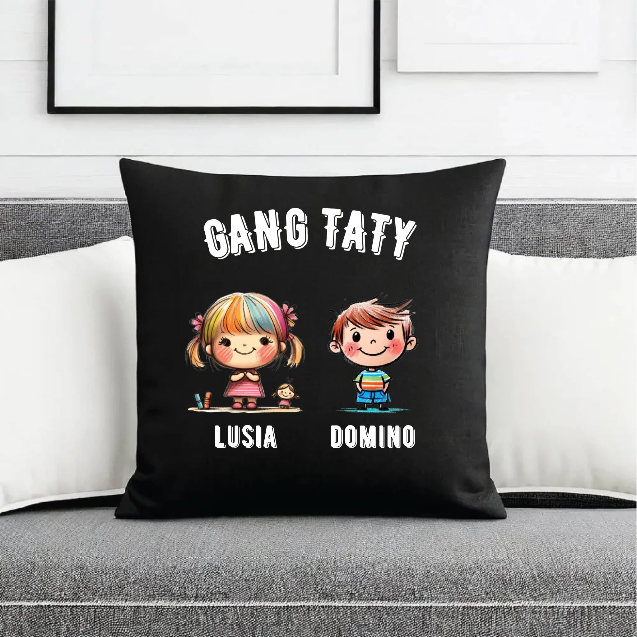 Poduszka dekoracyjna dla taty z imionami dzieci - Gang taty - personalizowana DT09 - StoryCups.pl