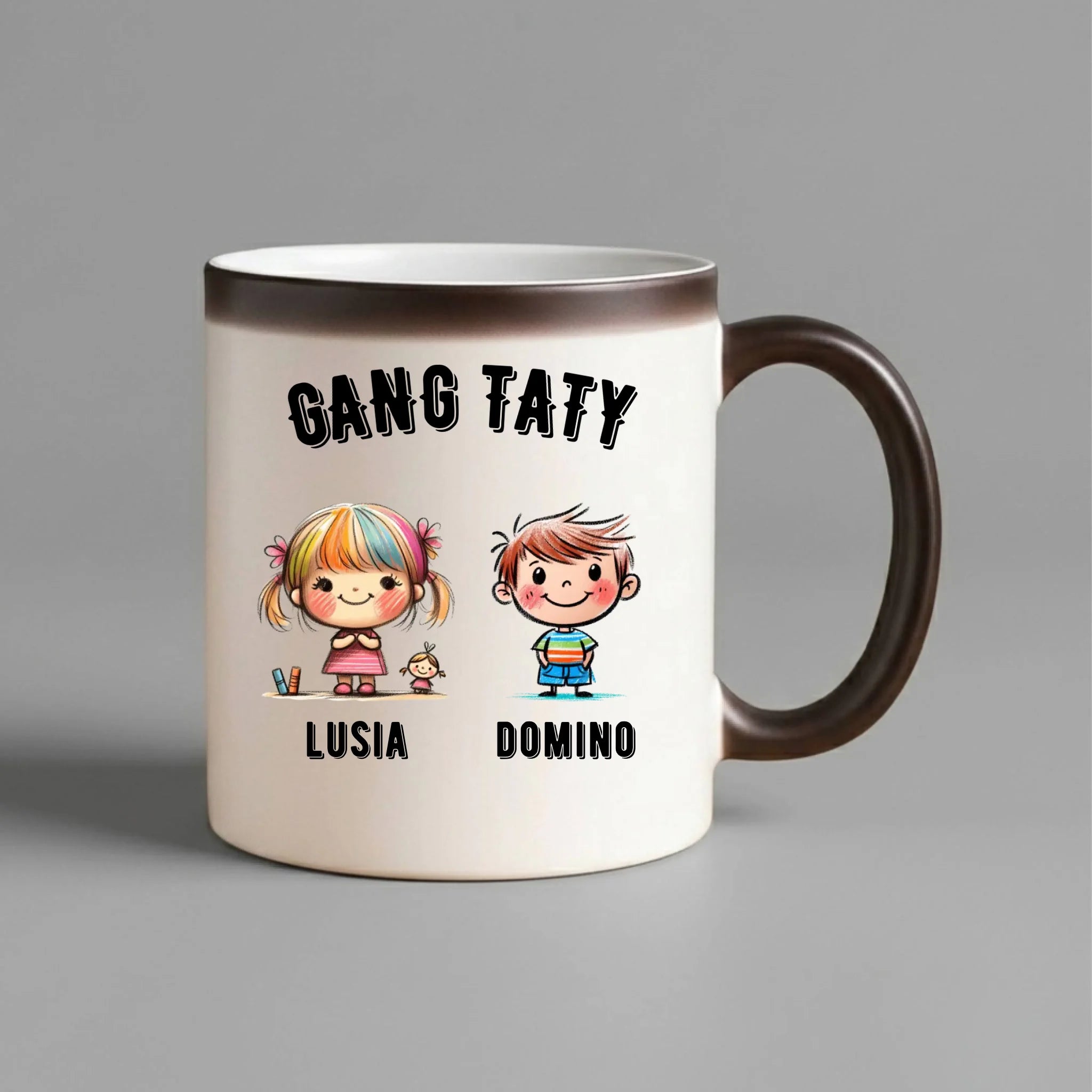 Kubek magiczny dla taty z imionami dzieci - Gang taty - personalizowany DT09 - StoryCups.pl
