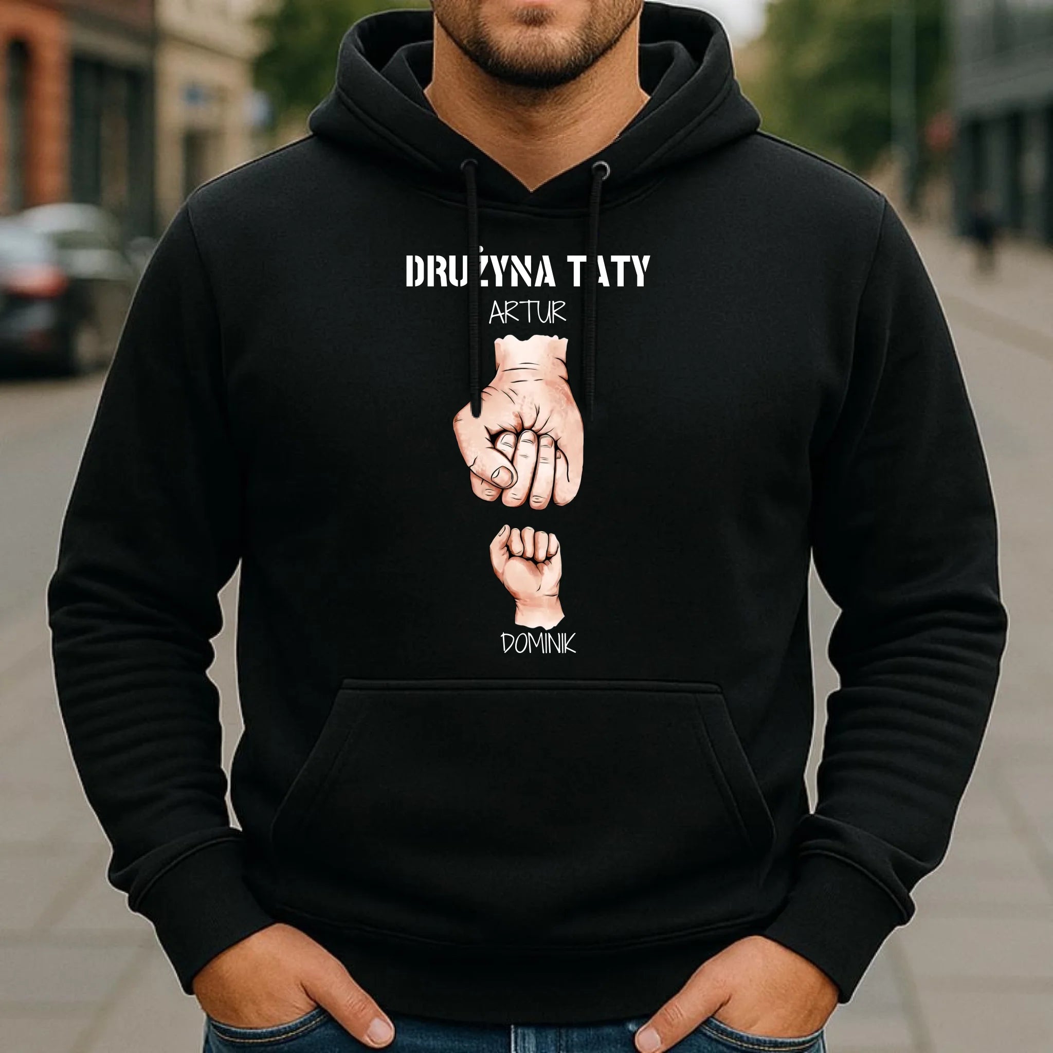 Bluza z kapturem dla taty - Drużyna taty 1-6 imion dzieci - personalizowana DT01 - StoryCups.pl