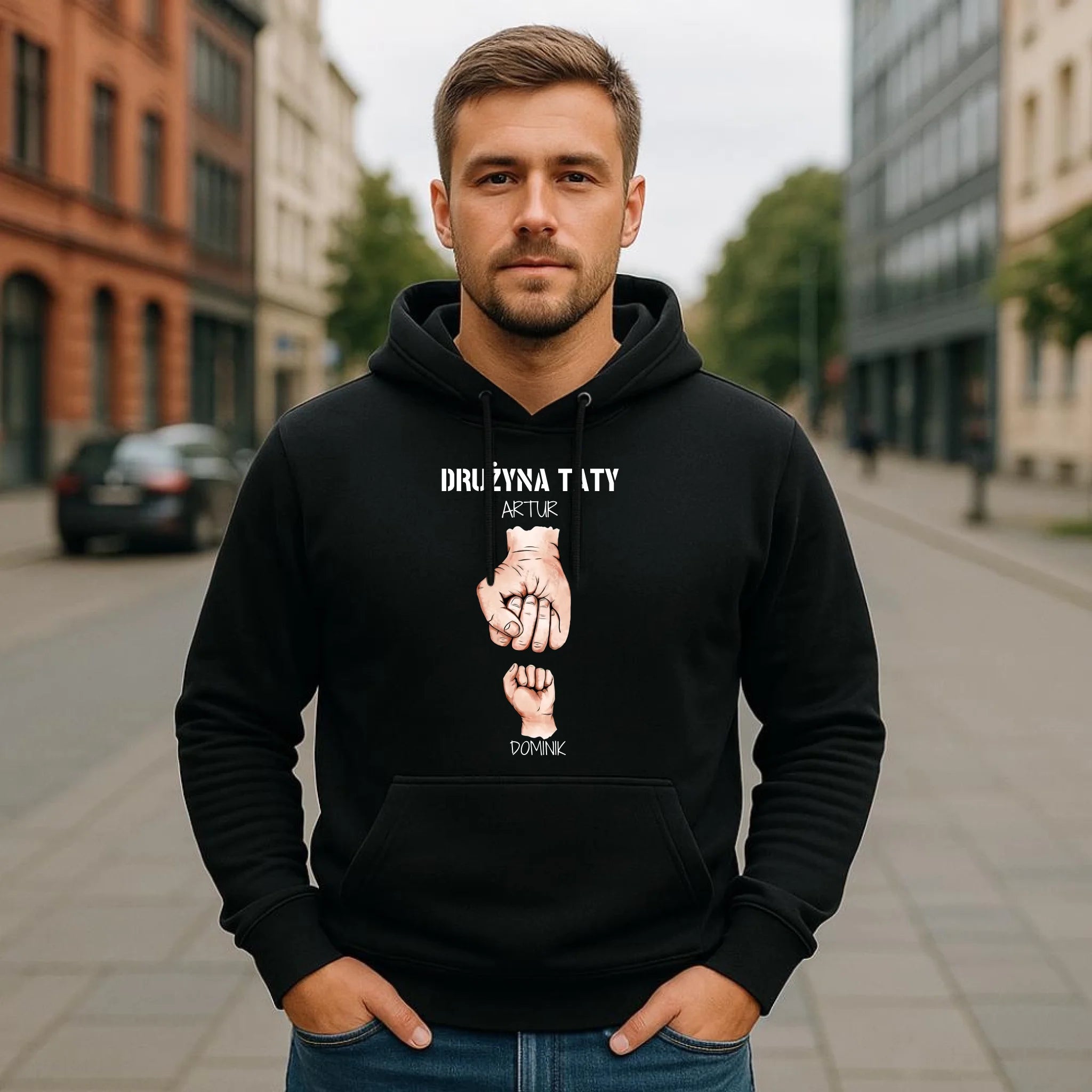 Bluza z kapturem dla taty - Drużyna taty 1-6 imion dzieci - personalizowana DT01 - StoryCups.pl