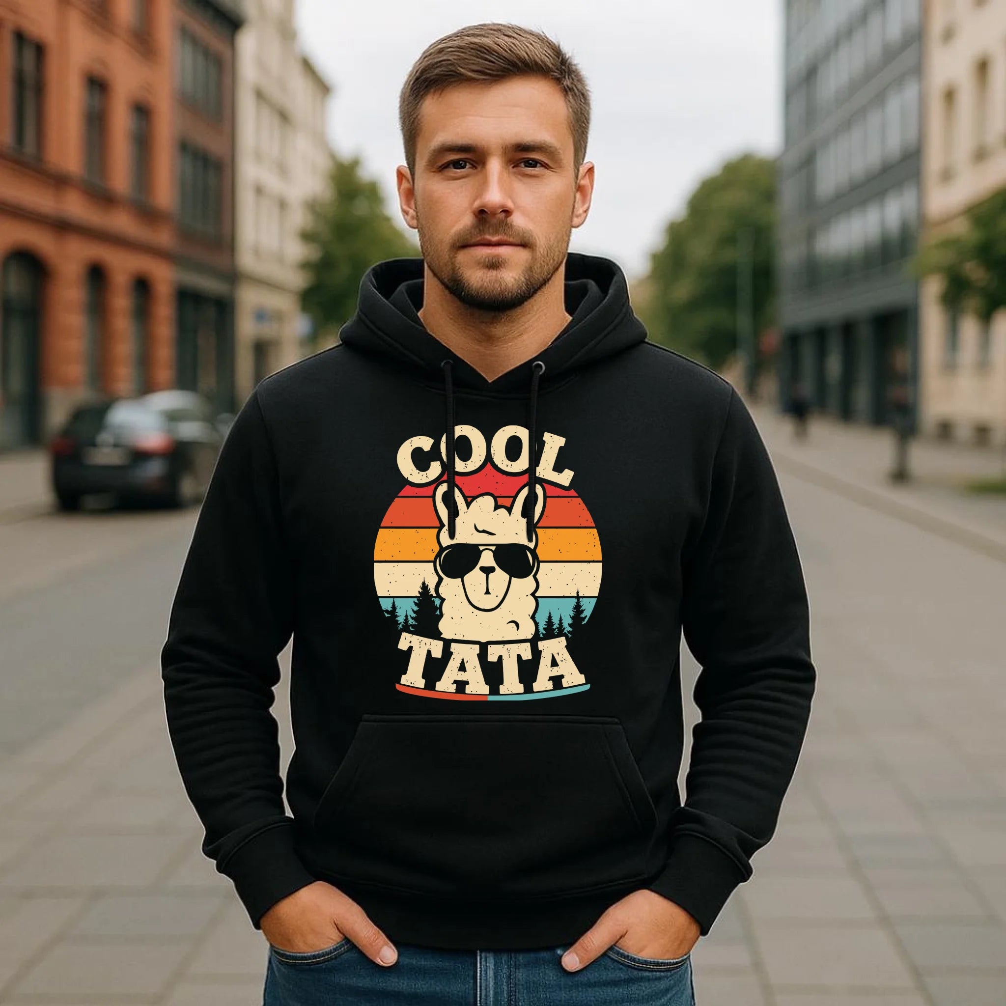 Bluza z kapturem dla taty - Lama w okularach Cool tata DT04 - StoryCups.pl