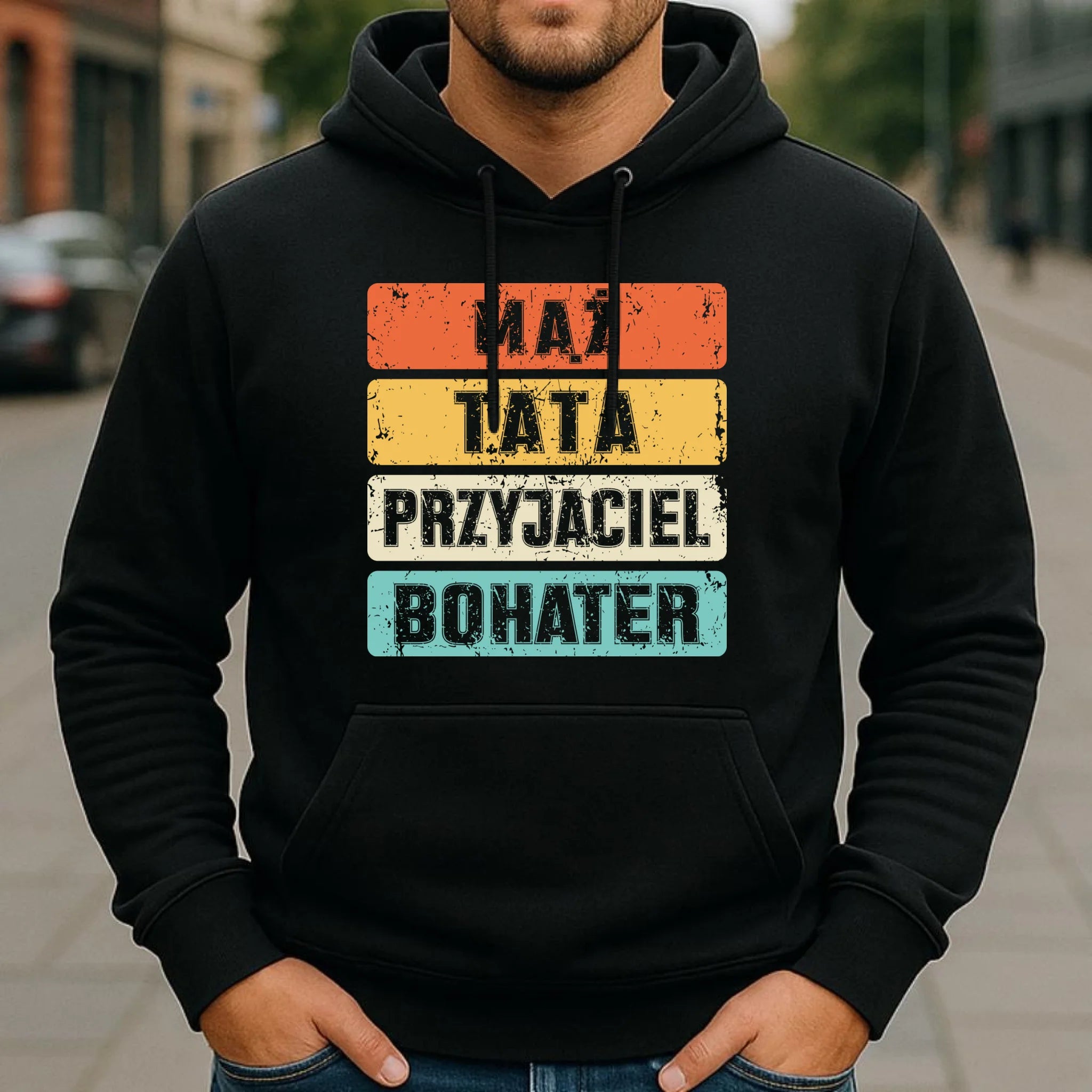 Bluza z kapturem dla taty - Mąż Tata Przyjaciel Bohater DT05 - StoryCups.pl