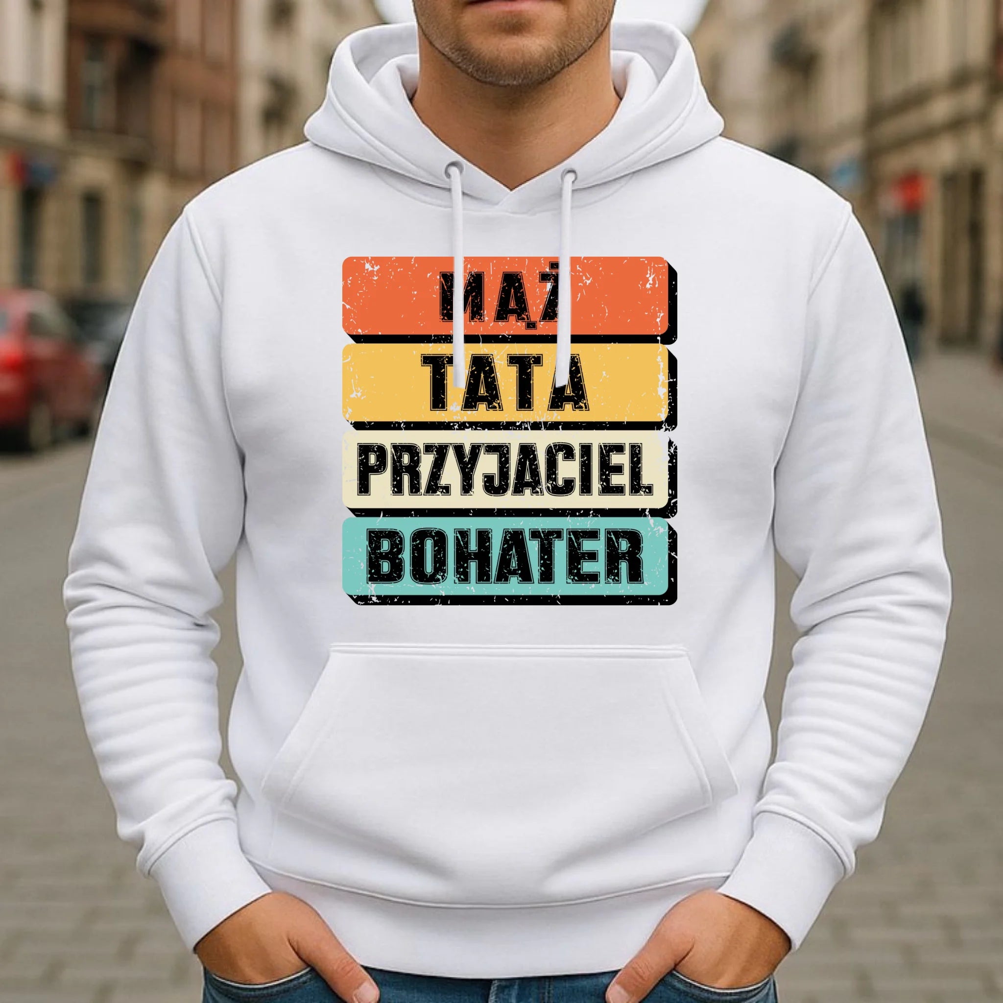 Bluza z kapturem dla taty - Mąż Tata Przyjaciel Bohater DT05 - StoryCups.pl