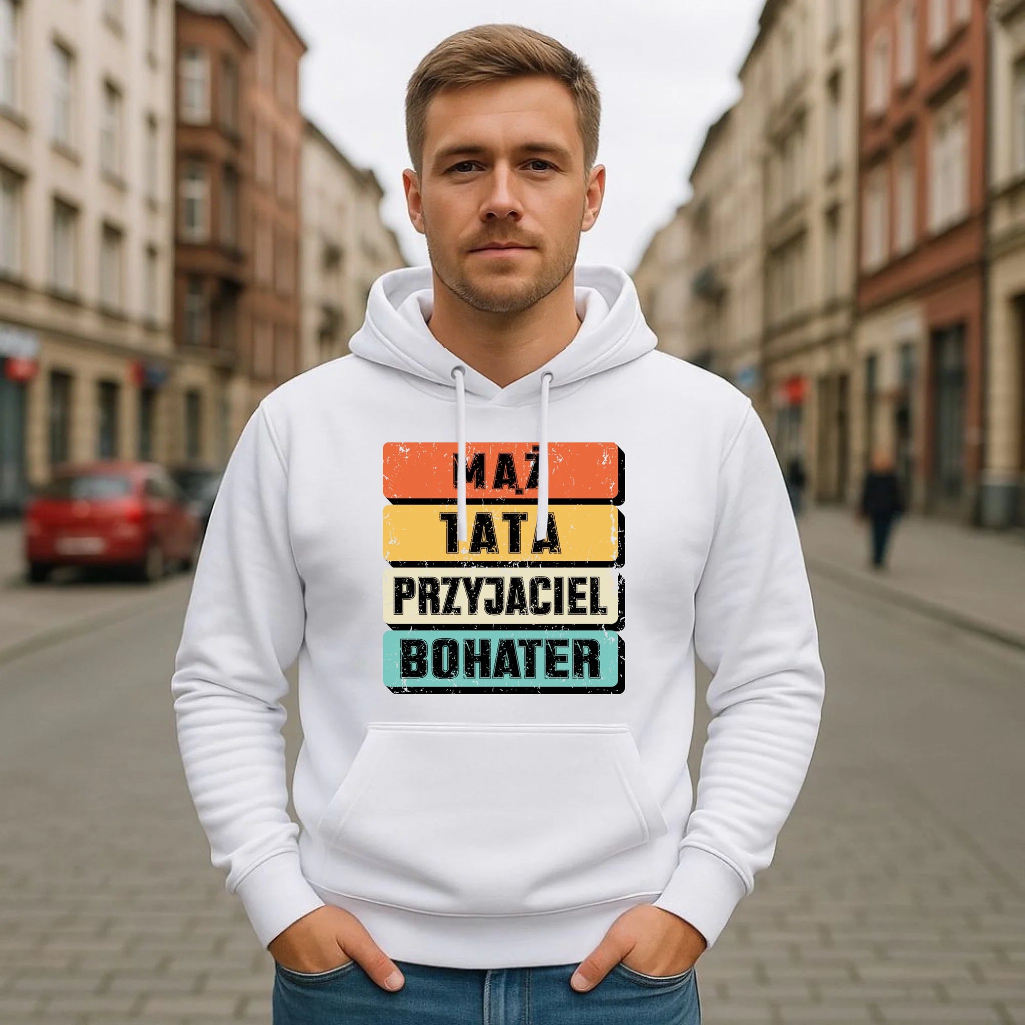 Bluza z kapturem dla taty - Mąż Tata Przyjaciel Bohater DT05 - StoryCups.pl