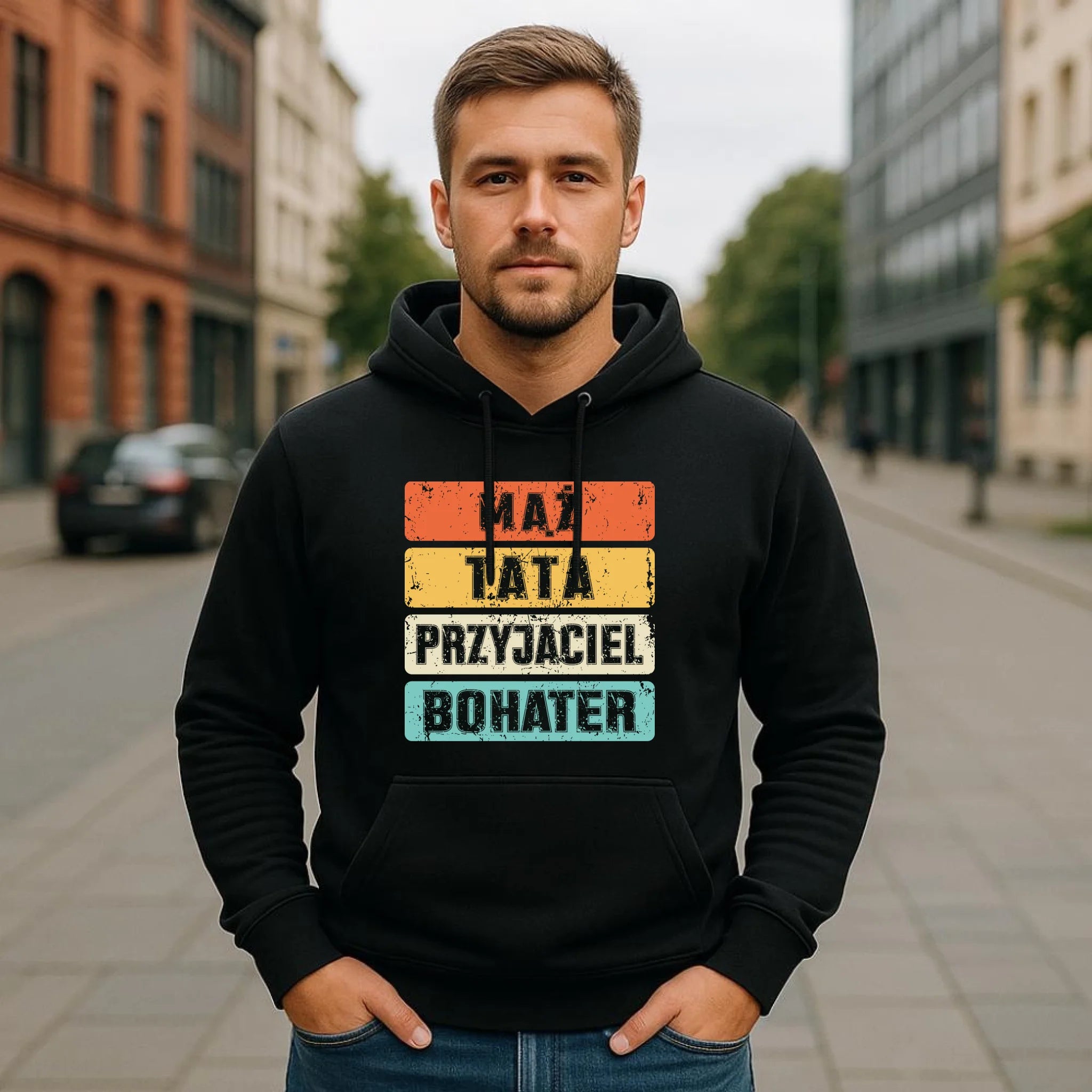 Bluza z kapturem dla taty - Mąż Tata Przyjaciel Bohater DT05 - StoryCups.pl