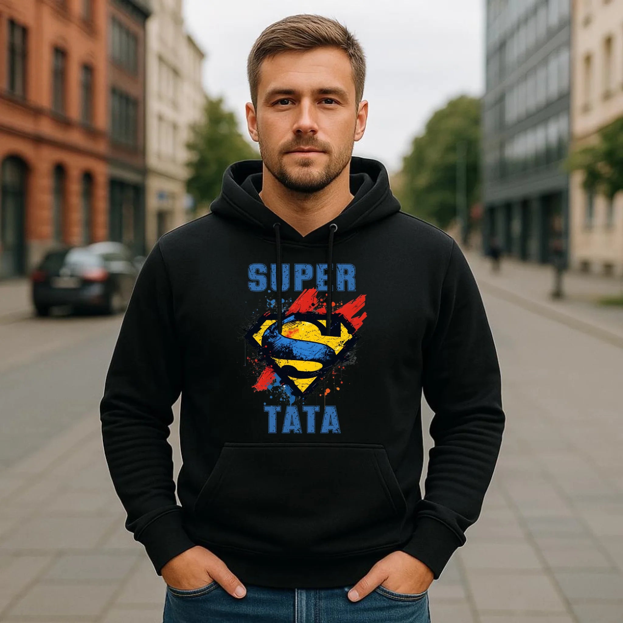 Bluza z kapturem dla taty - Super Tata superbohater DT07 - StoryCups.pl