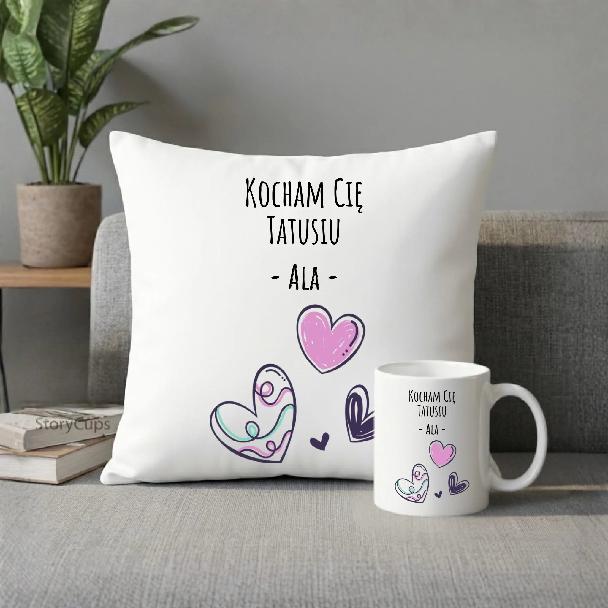 Zestaw poduszka i kubek dla taty - Kocham Cię Tatusiu - personalizowany DT13 - StoryCups.pl
