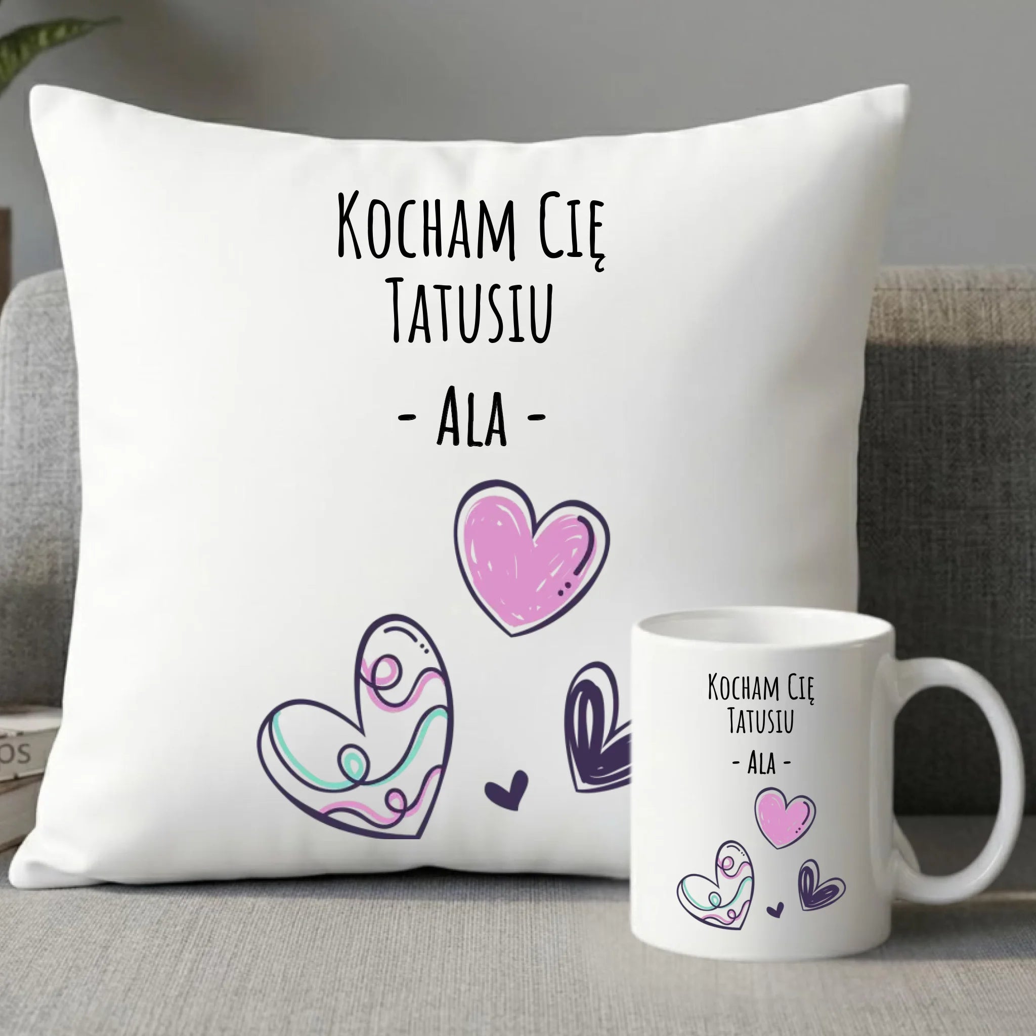 Zestaw poduszka i kubek dla taty - Kocham Cię Tatusiu - personalizowany DT13 - StoryCups.pl