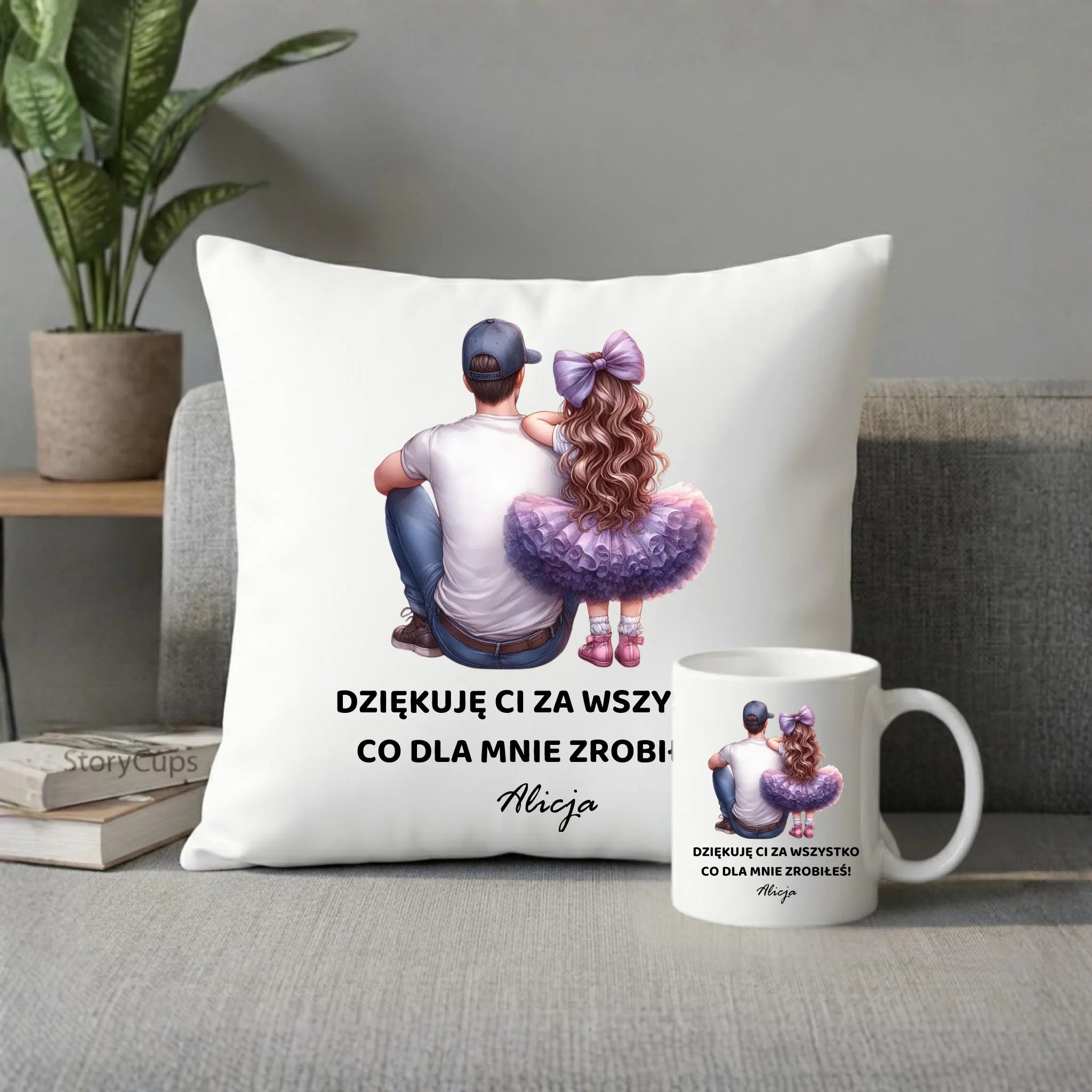 Zestaw poduszka i kubek dla taty od córki - Dziękuję Ci Tato - personalizowany DT14 - StoryCups.pl