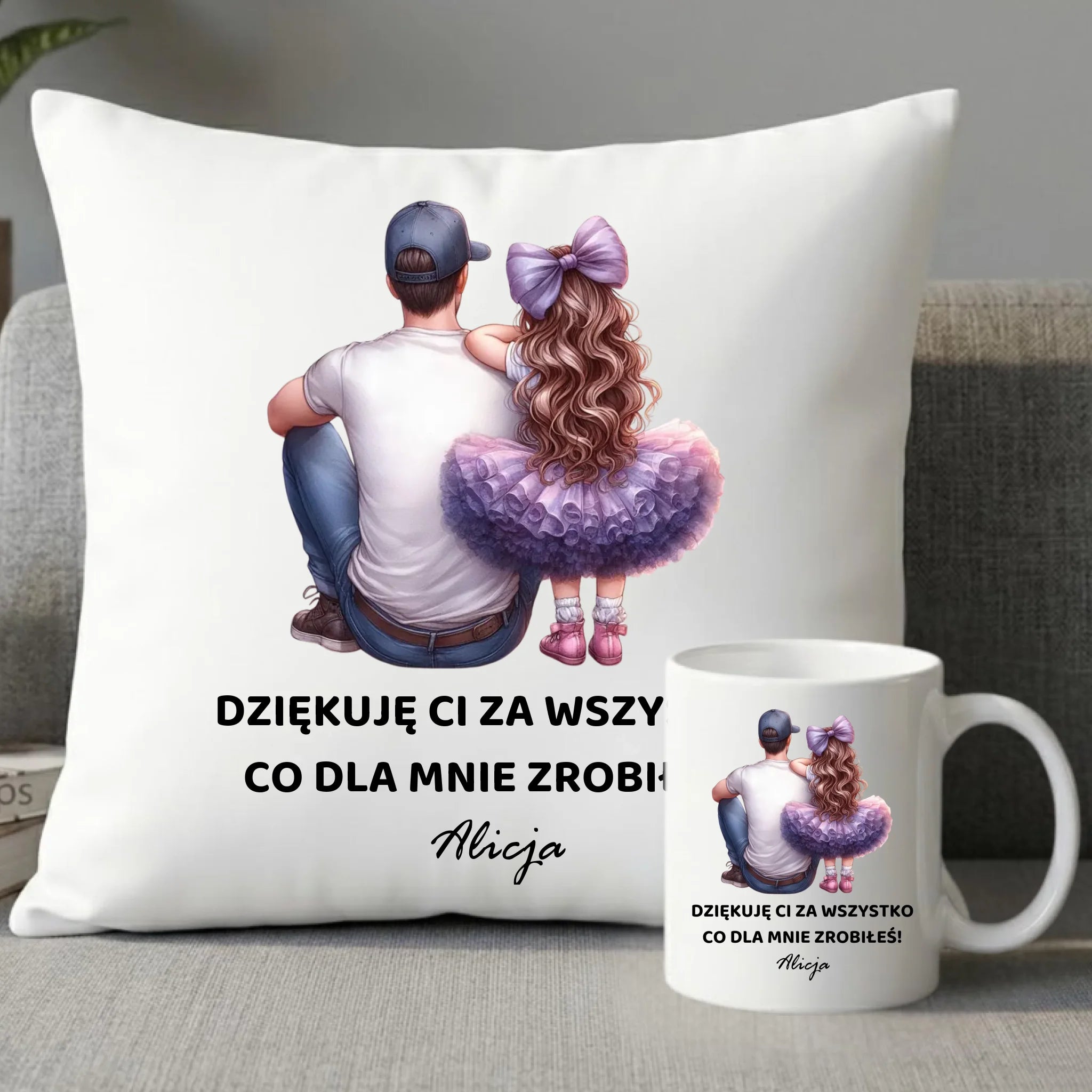 Zestaw poduszka i kubek dla taty od córki - Dziękuję Ci Tato - personalizowany DT14 - StoryCups.pl