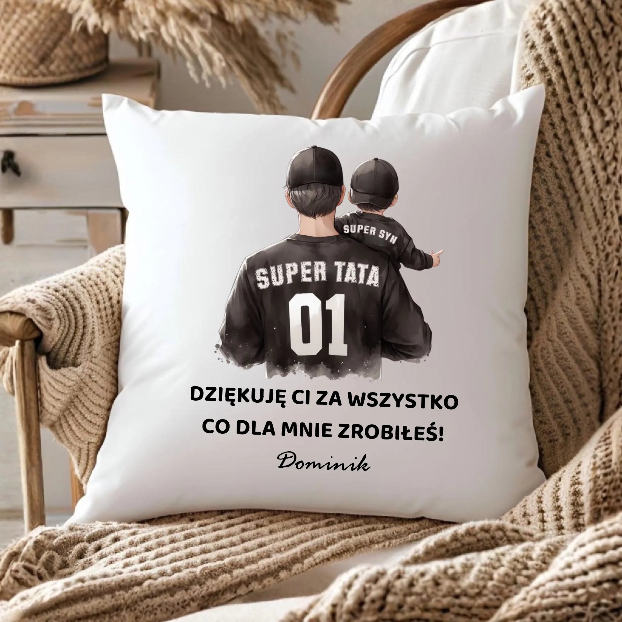 Poduszka dla taty od syna - Dziękuję Ci Tato - personalizowana DT14 - StoryCups.pl