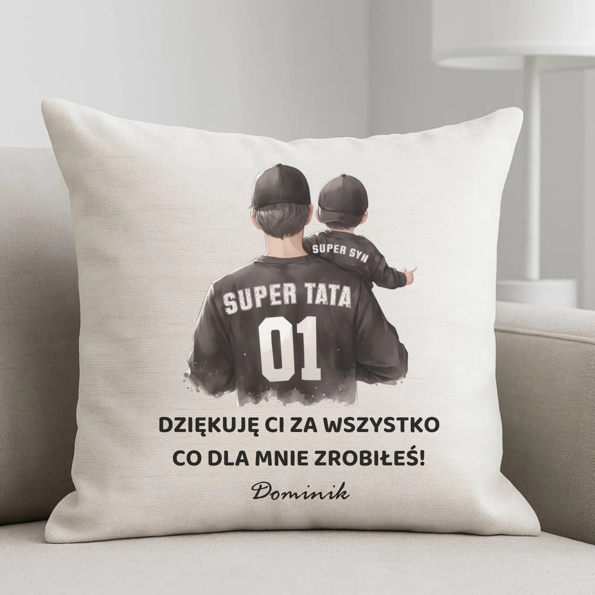 Poduszka dla taty od syna - Dziękuję Ci Tato - personalizowana DT14 - StoryCups.pl