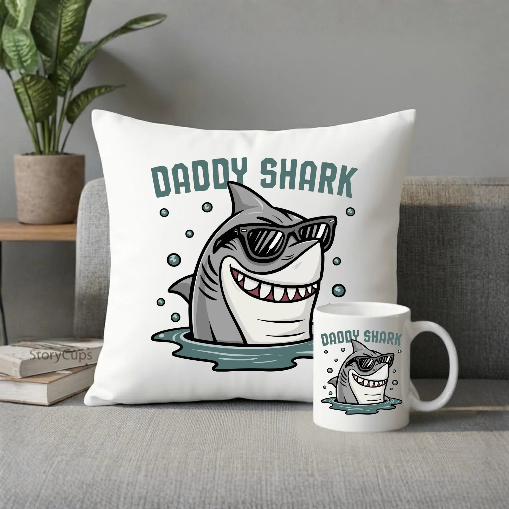 Zestaw poduszka i kubek dla taty - Daddy shark DT15 - StoryCups.pl
