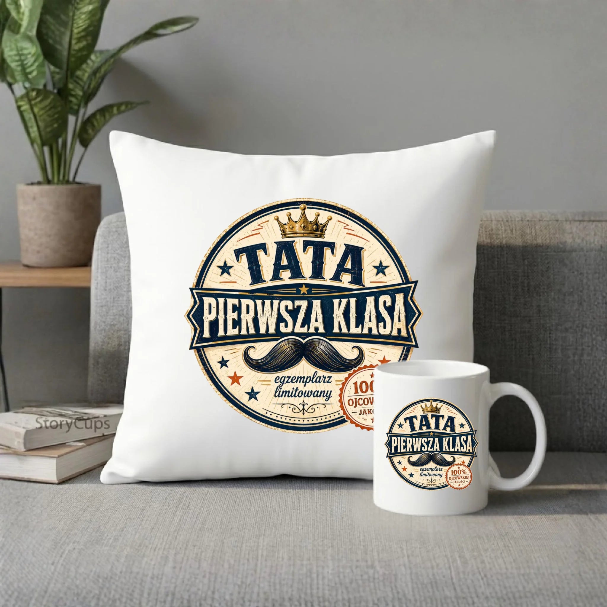 Zestaw poduszka i kubek dla taty - Tata pierwsza klasa DT16 - StoryCups.pl