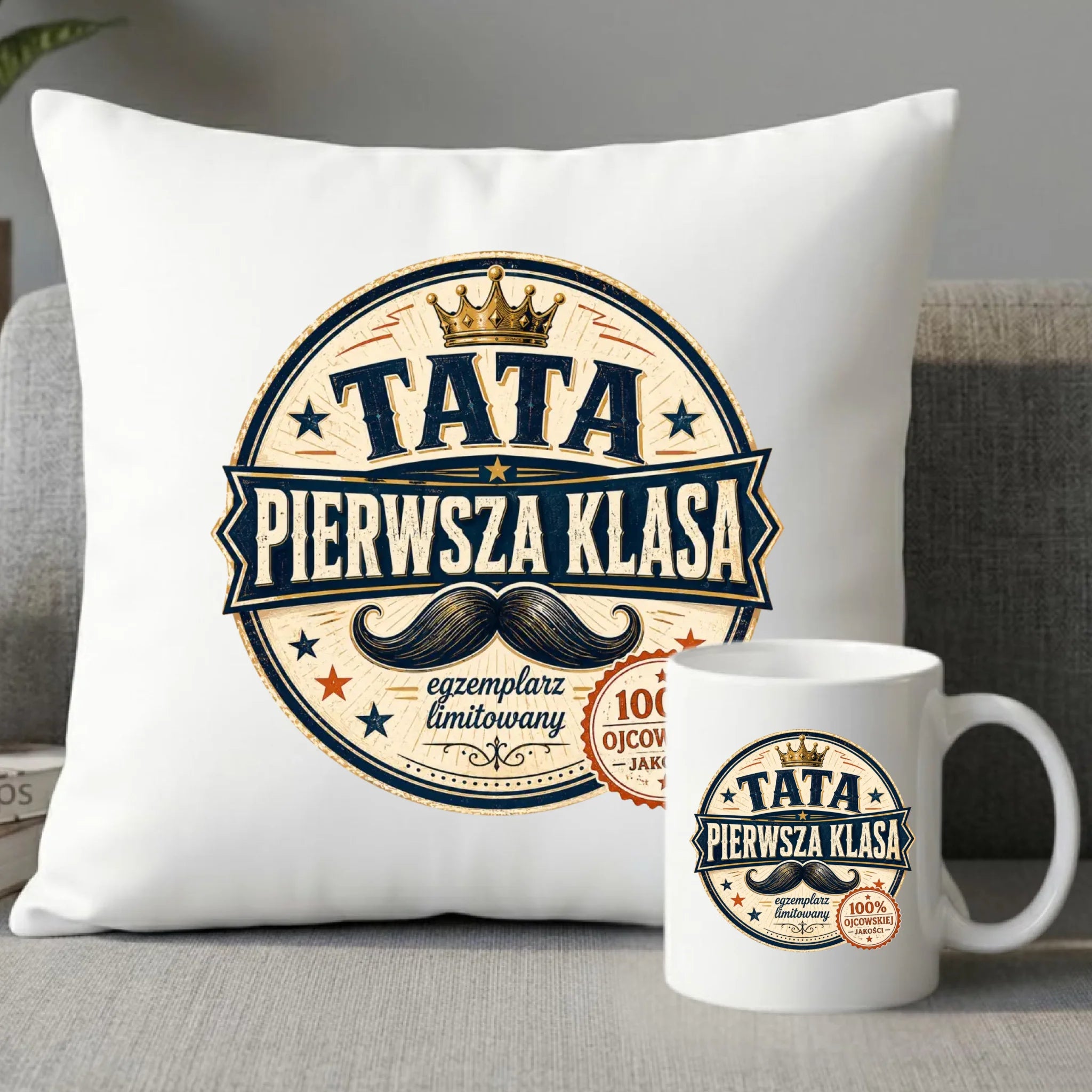 Zestaw poduszka i kubek dla taty - Tata pierwsza klasa DT16 - StoryCups.pl
