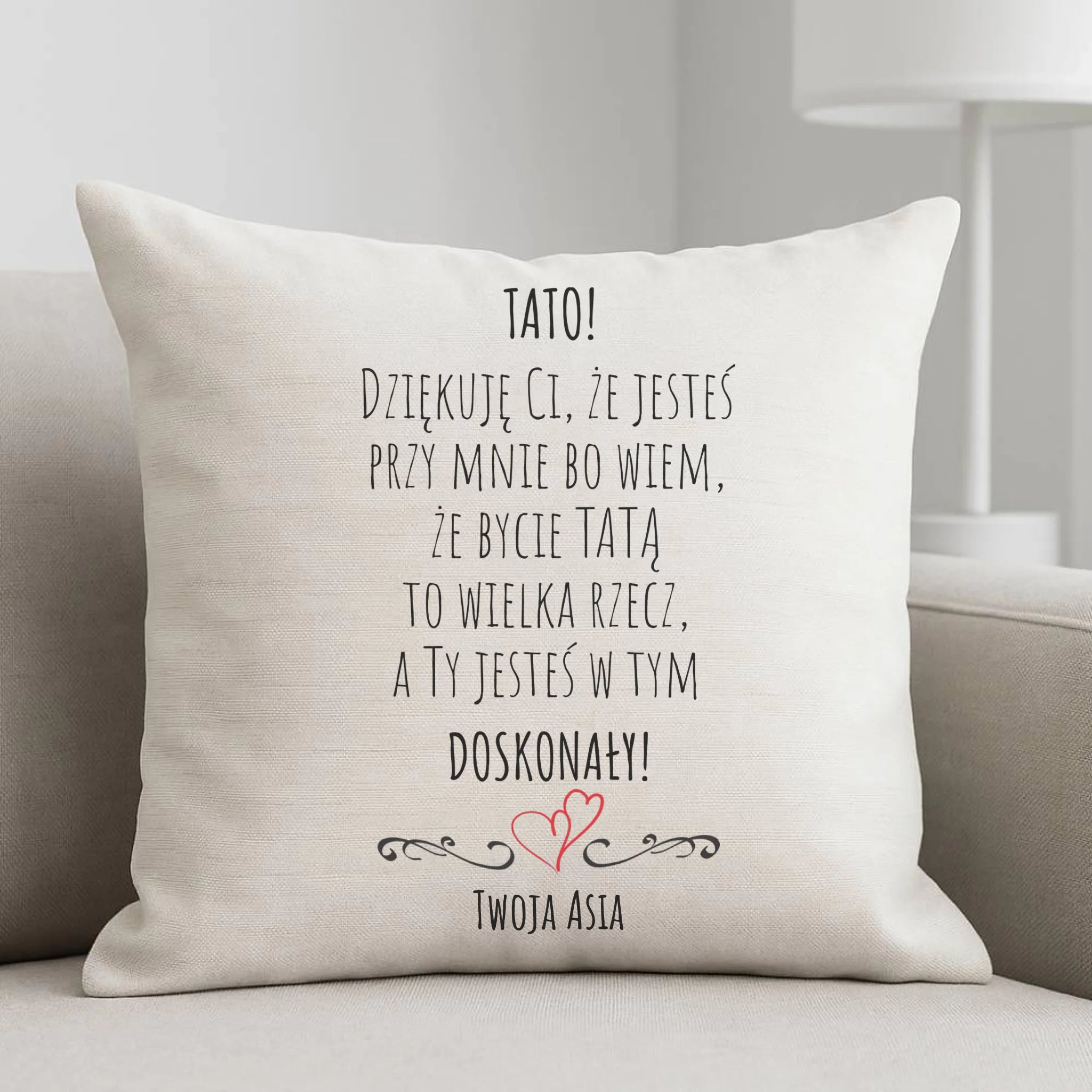 Poduszka dla taty z podziękowaniem - Tato jesteś doskonały - personalizowana DT19 - StoryCups.pl