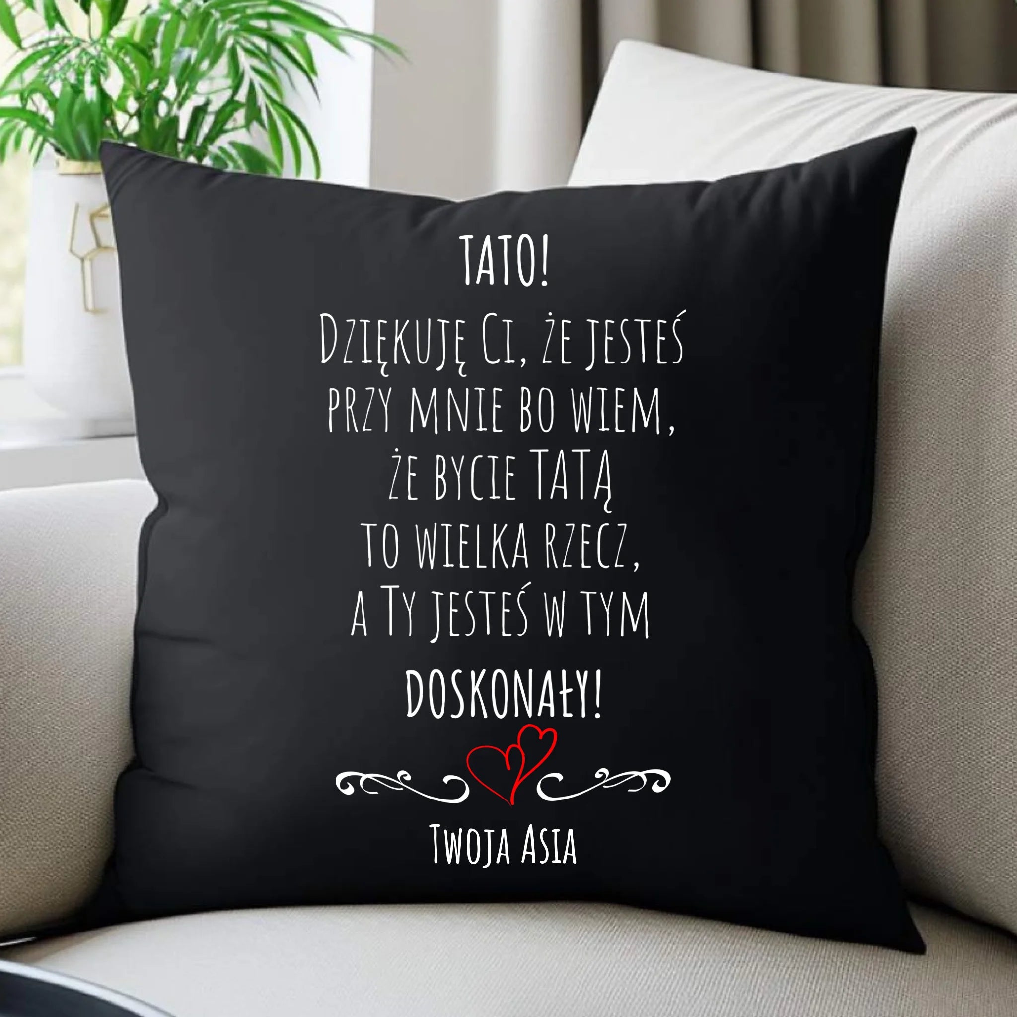 Poduszka dekoracyjna dla taty z podziękowaniem - Tato jesteś doskonały - personalizowana DT19 - StoryCups.pl