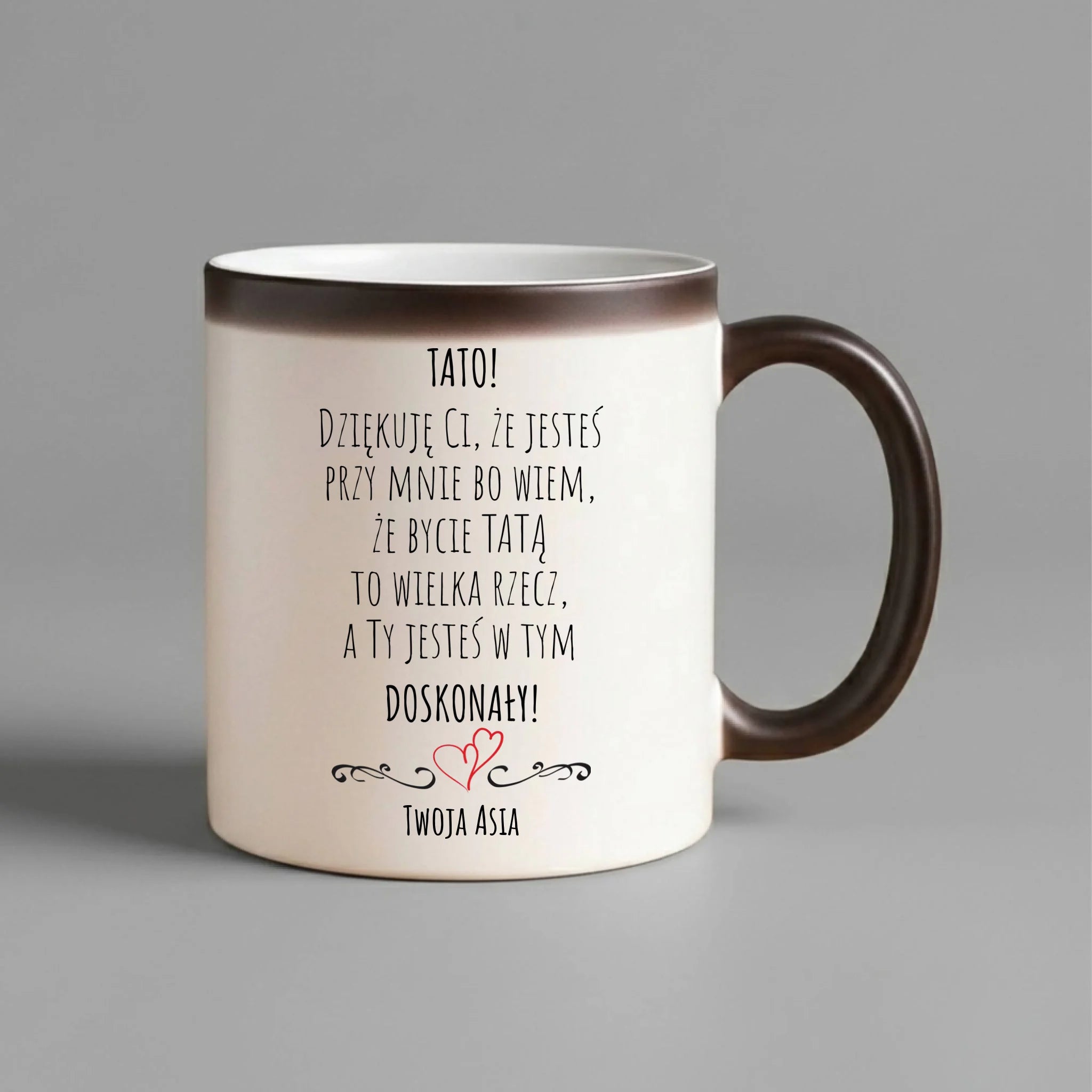 Kubek magiczny dla taty z podziękowaniem - Tato jesteś doskonały - personalizowany DT19 - StoryCups.pl