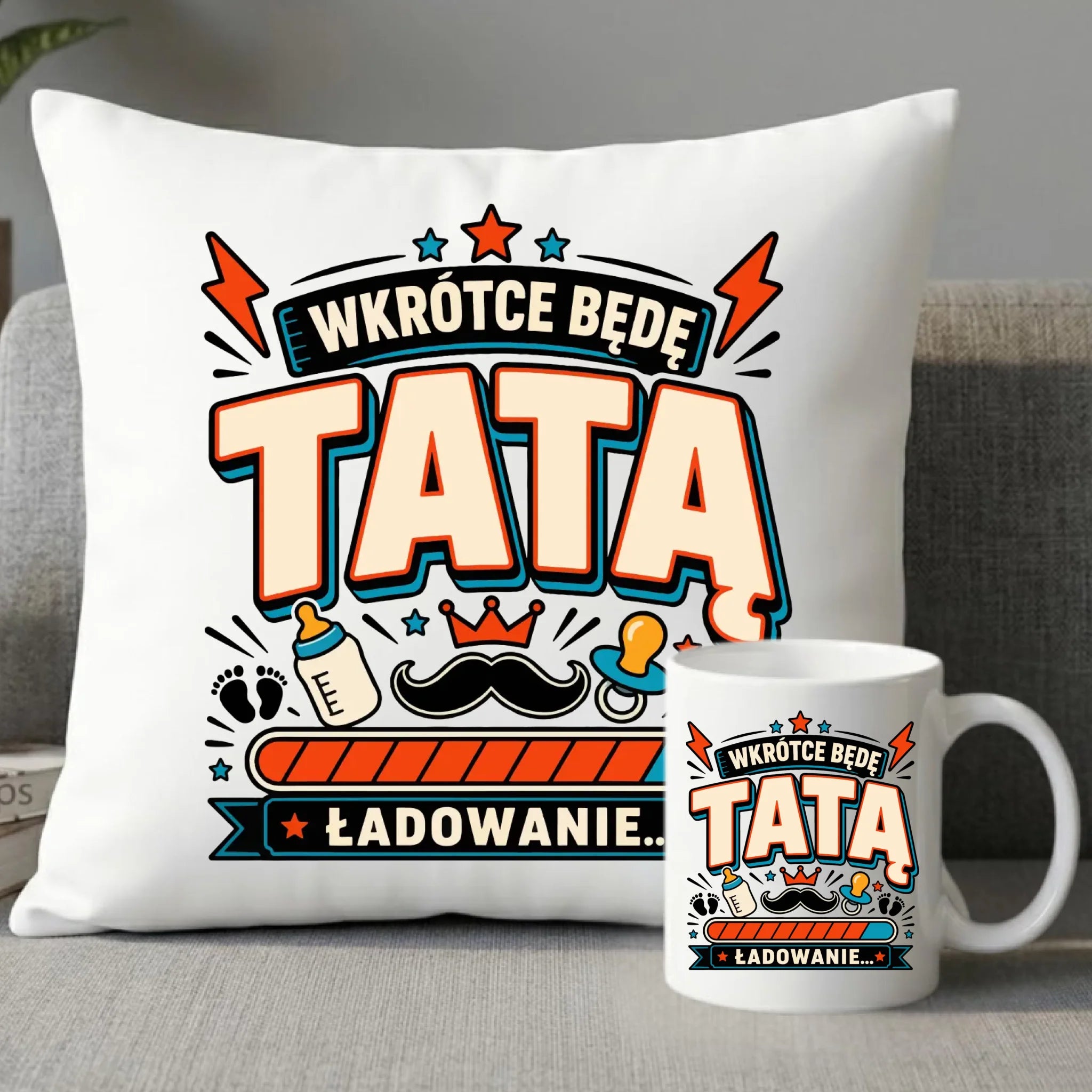 Zestaw poduszka i kubek dla przyszłego taty - Wkrótce będę tatą DT23 - StoryCups.pl
