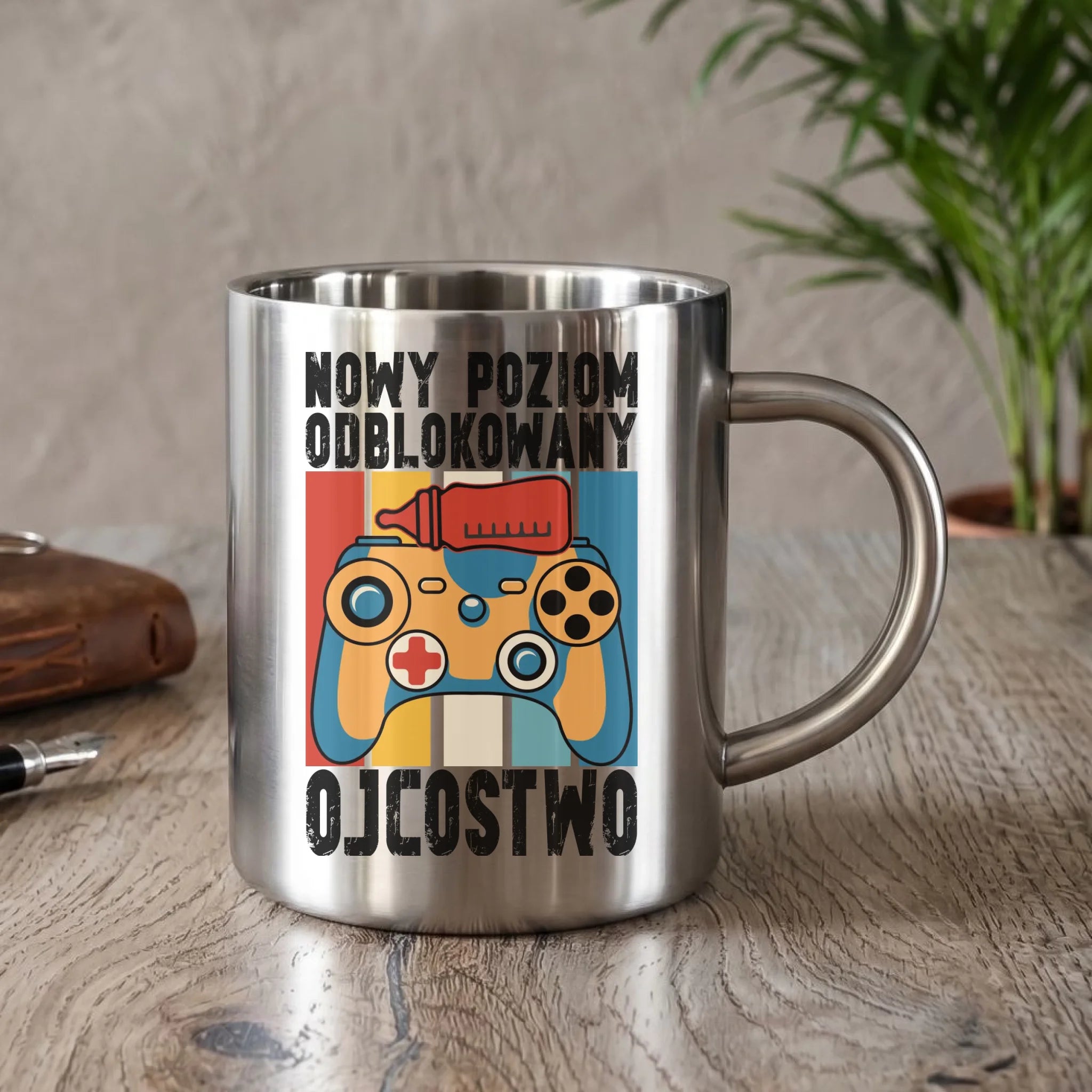Kubek turystyczny dla młodego taty gamera - Nowy poziom odblokowany DT24 - StoryCups.pl