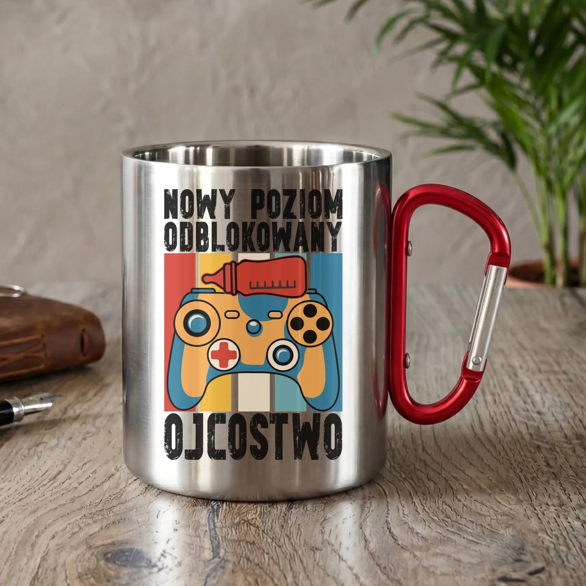 Kubek turystyczny dla młodego taty gamera - Nowy poziom odblokowany DT24 - StoryCups.pl