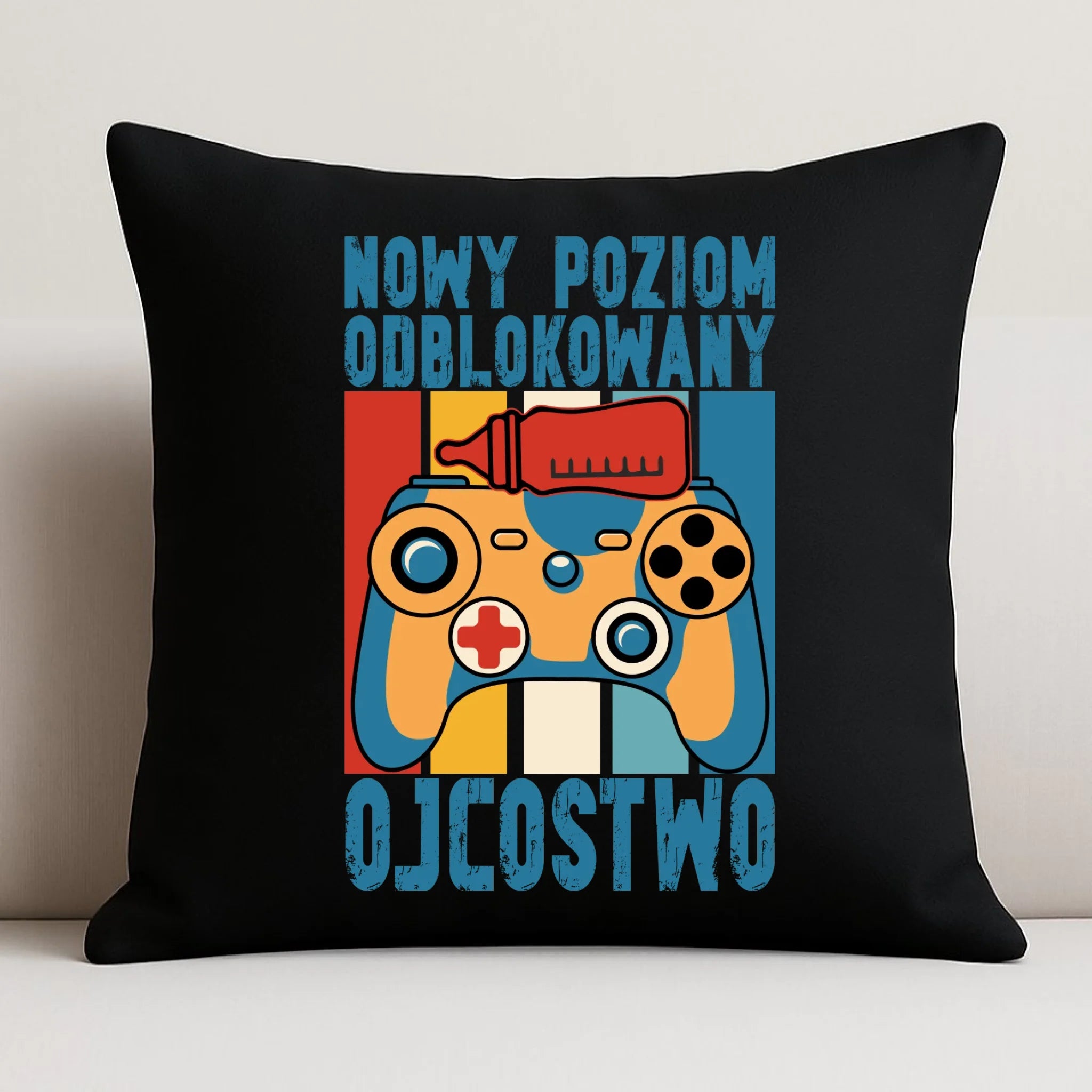 Poduszka dekoracyjna dla młodego taty gamera - Nowy poziom odblokowany DT24 - StoryCups.pl