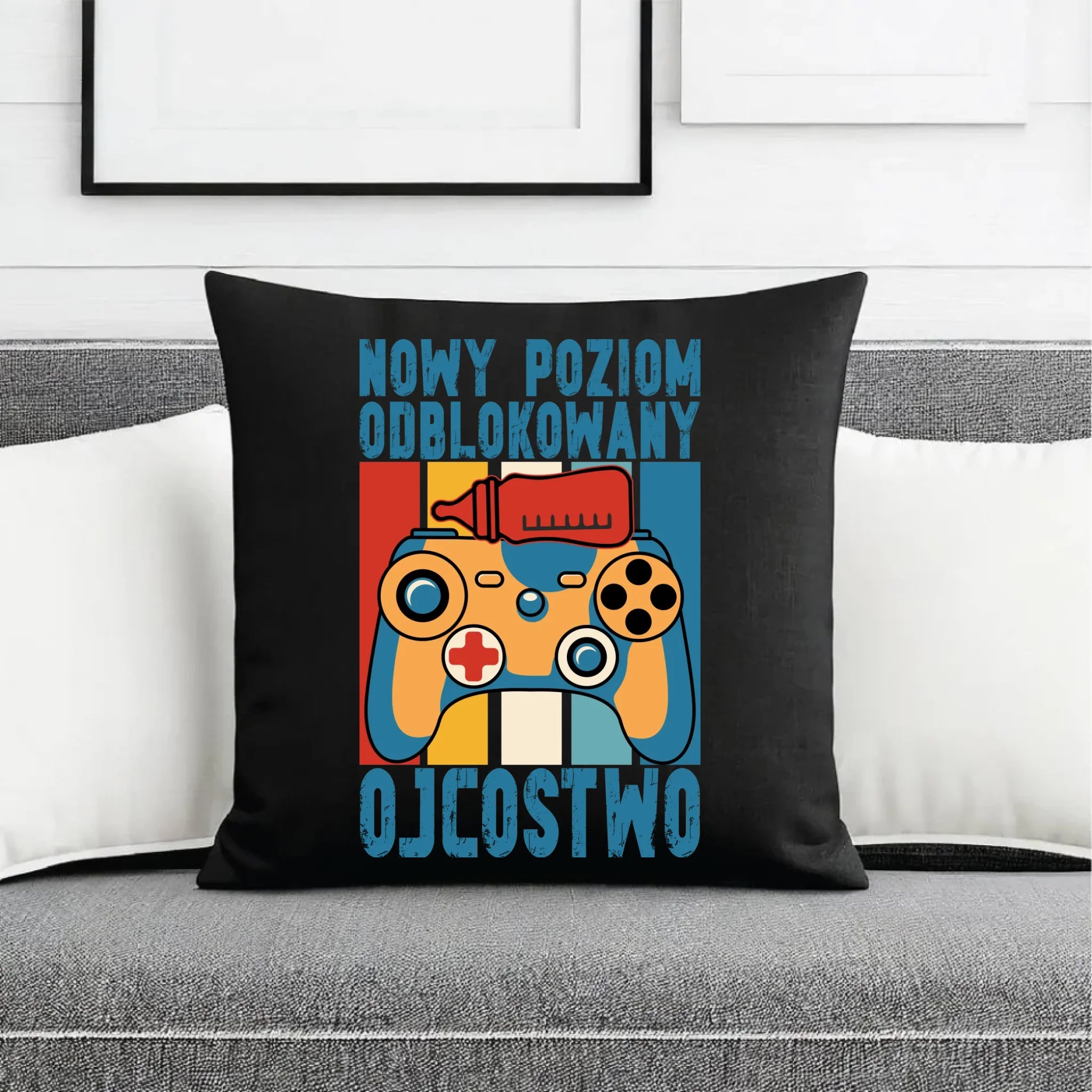 Poduszka dekoracyjna dla młodego taty gamera - Nowy poziom odblokowany DT24 - StoryCups.pl