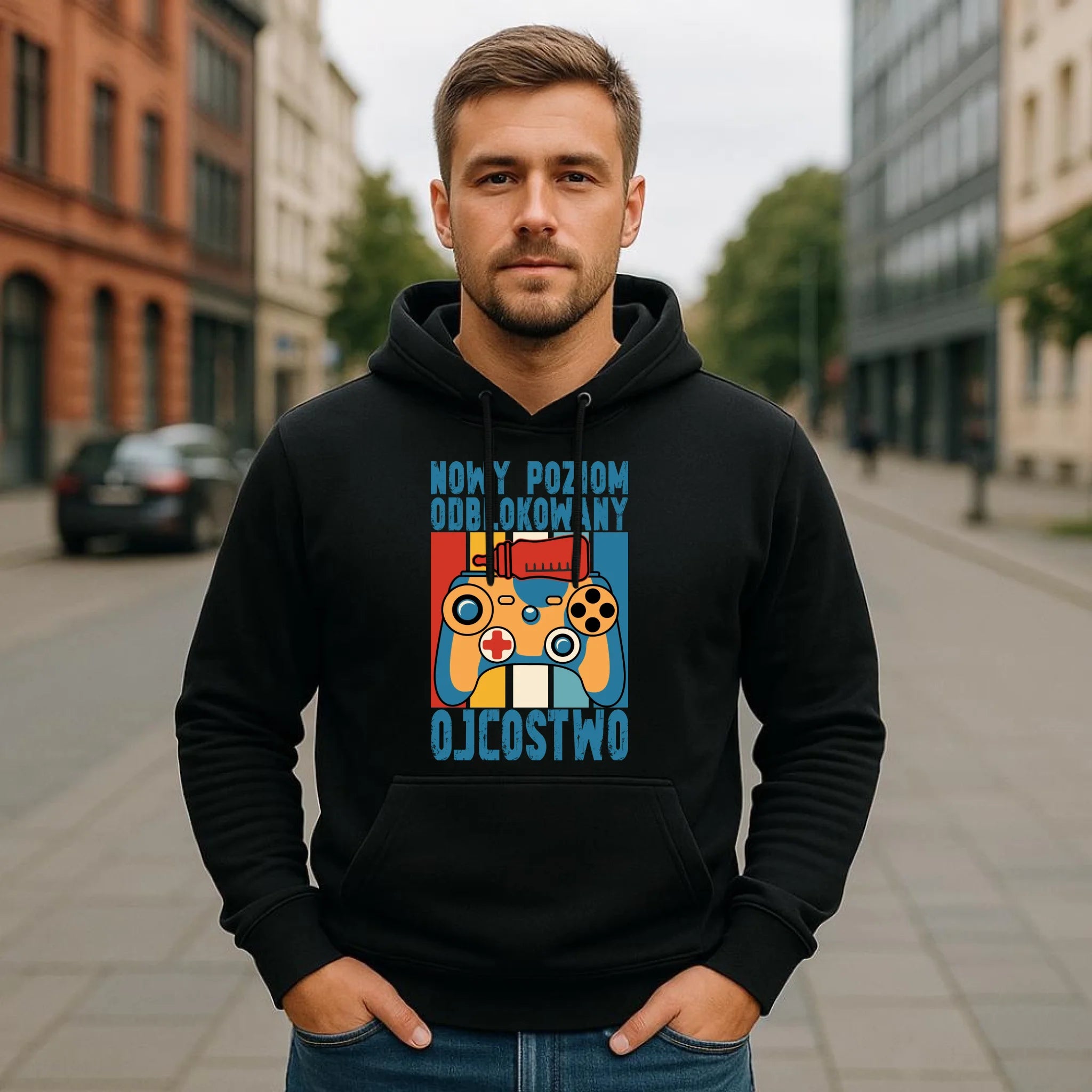 Bluza z kapturem dla młodego taty gamera - Nowy poziom odblokowany DT24 - StoryCups.pl
