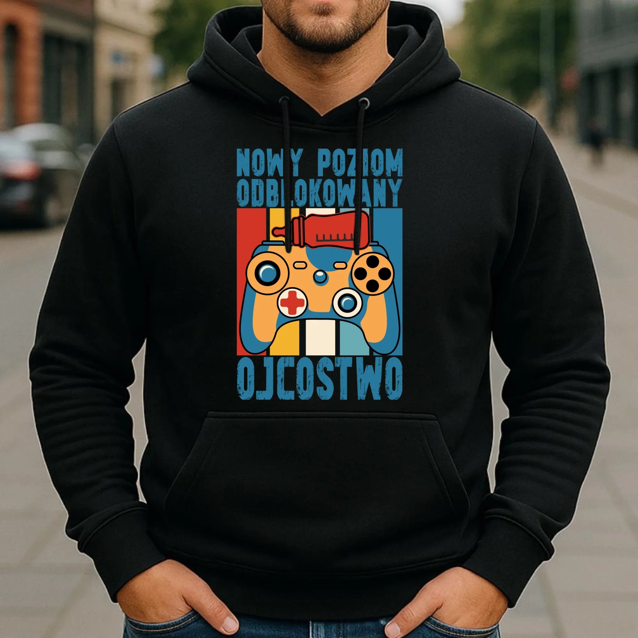 Bluza z kapturem dla młodego taty gamera - Nowy poziom odblokowany DT24 - StoryCups.pl