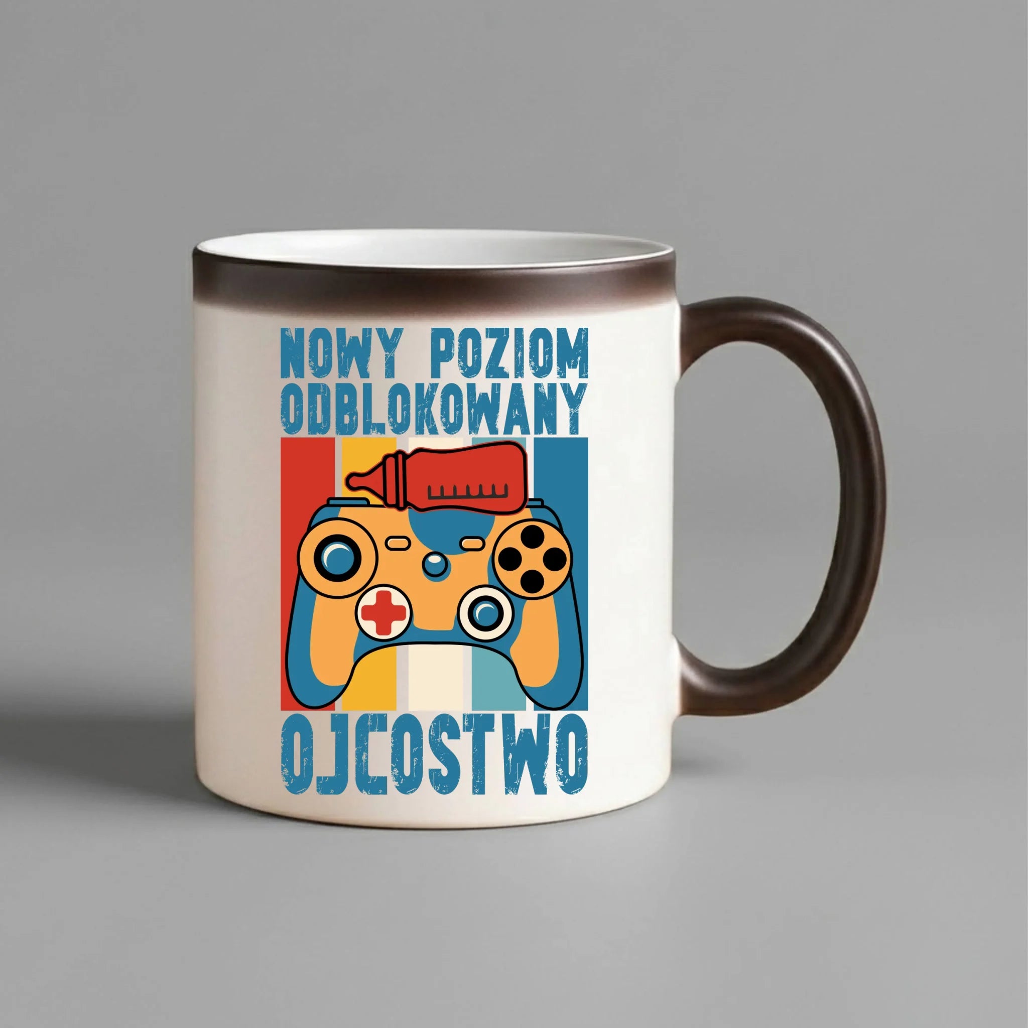 Kubek magiczny dla młodego taty gamera - Nowy poziom odblokowany DT24 - StoryCups.pl