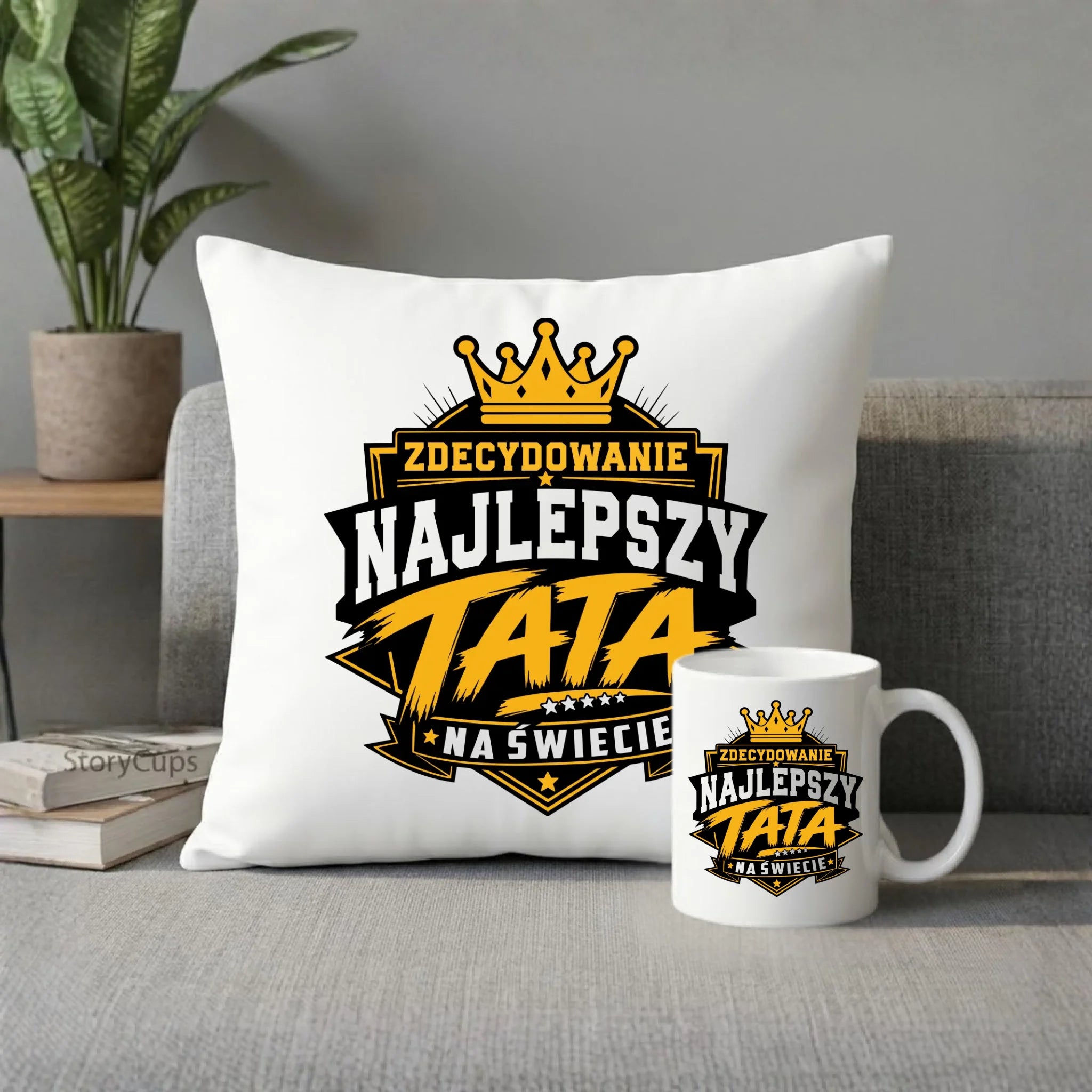 Zestaw poduszka i kubek dla taty - Zdecydowanie najlepszy tata na Świecie DT25 - StoryCups.pl