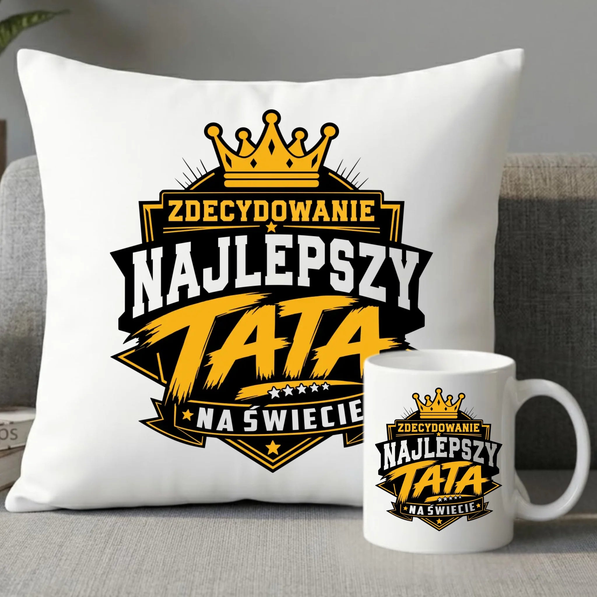 Zestaw poduszka i kubek dla taty - Zdecydowanie najlepszy tata na Świecie DT25 - StoryCups.pl