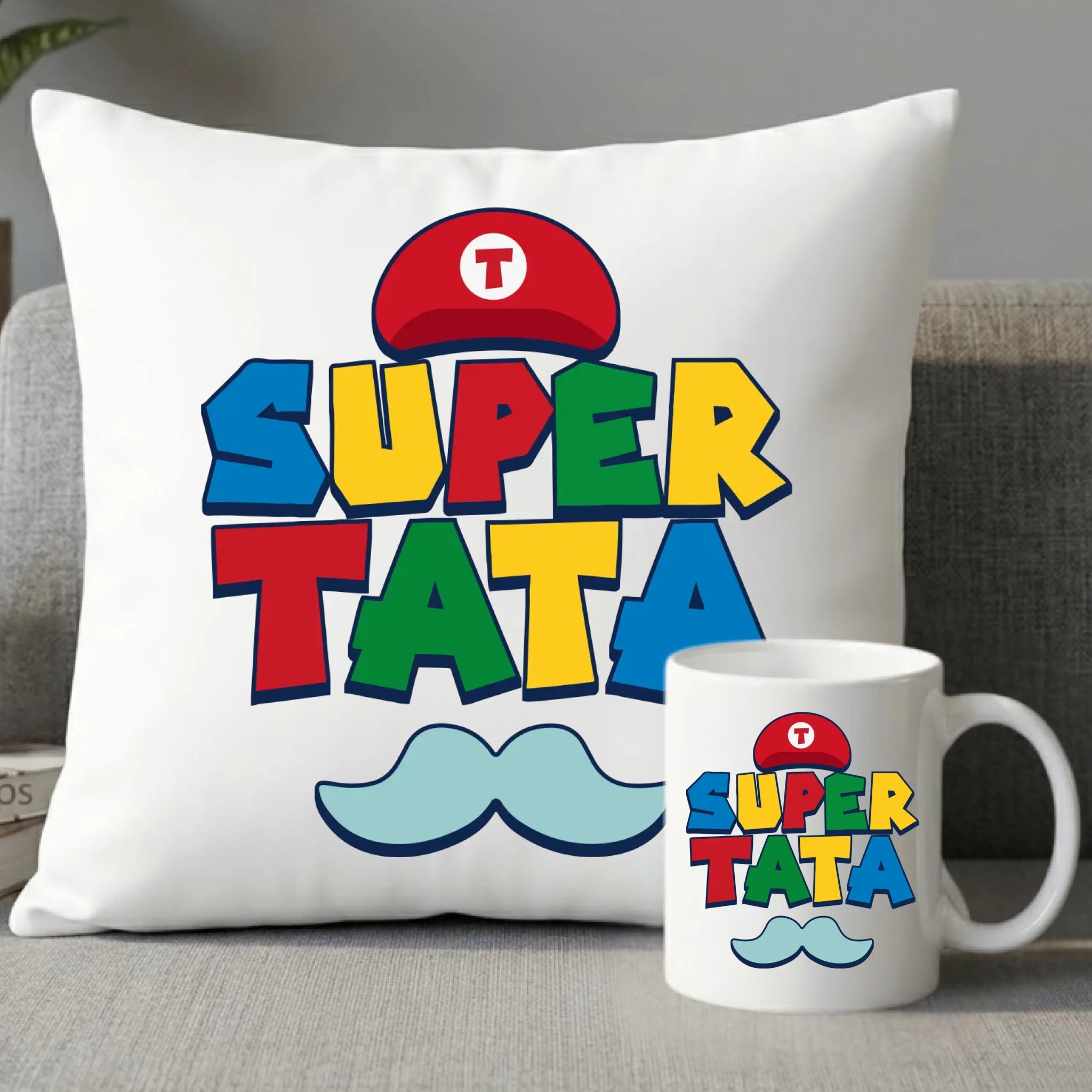 Zestaw poduszka i kubek dla taty - Super Tata w stylu Mario DT28 - StoryCups.pl