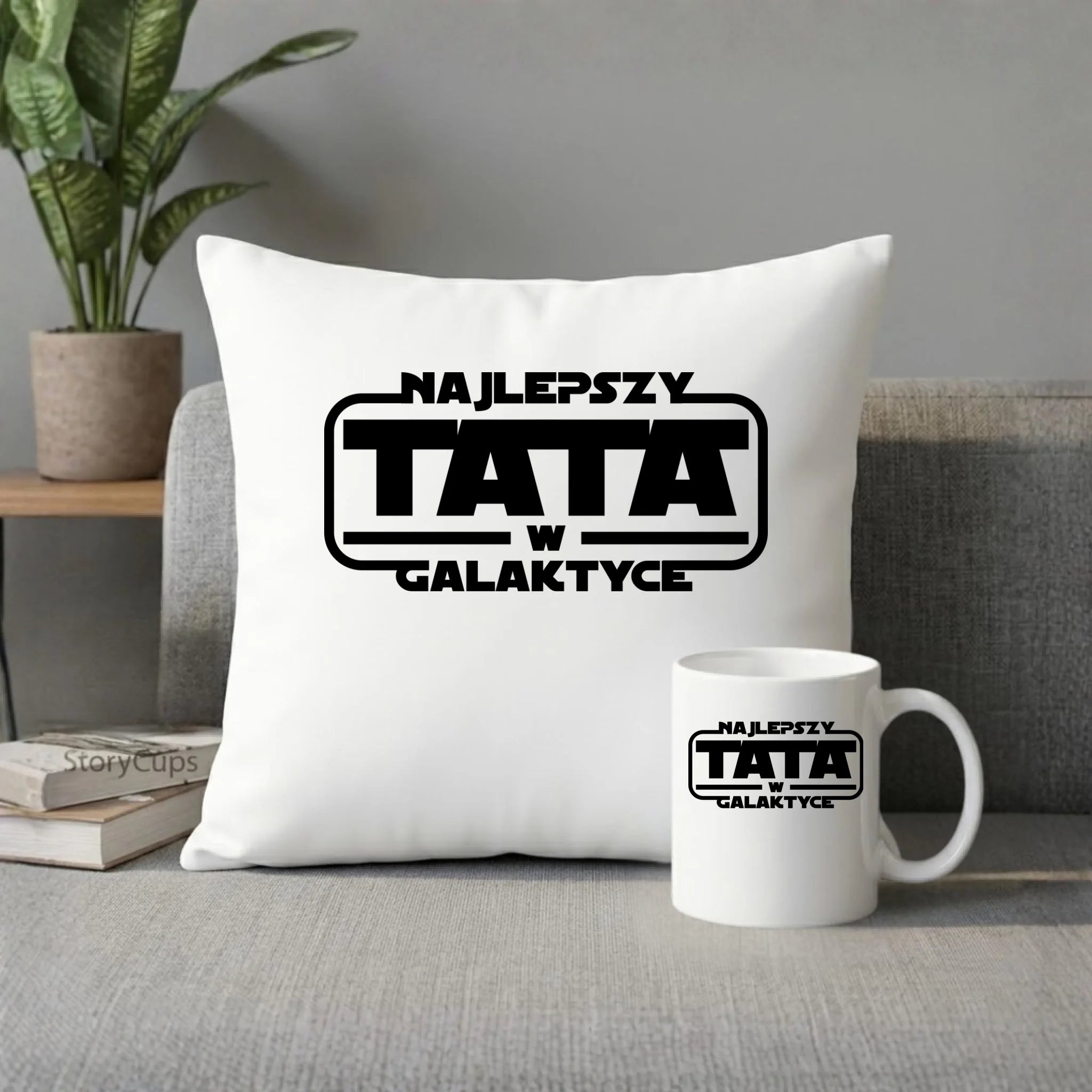 Zestaw poduszka i kubek dla taty - Najlepszy Tata w galaktyce DT30 - StoryCups.pl