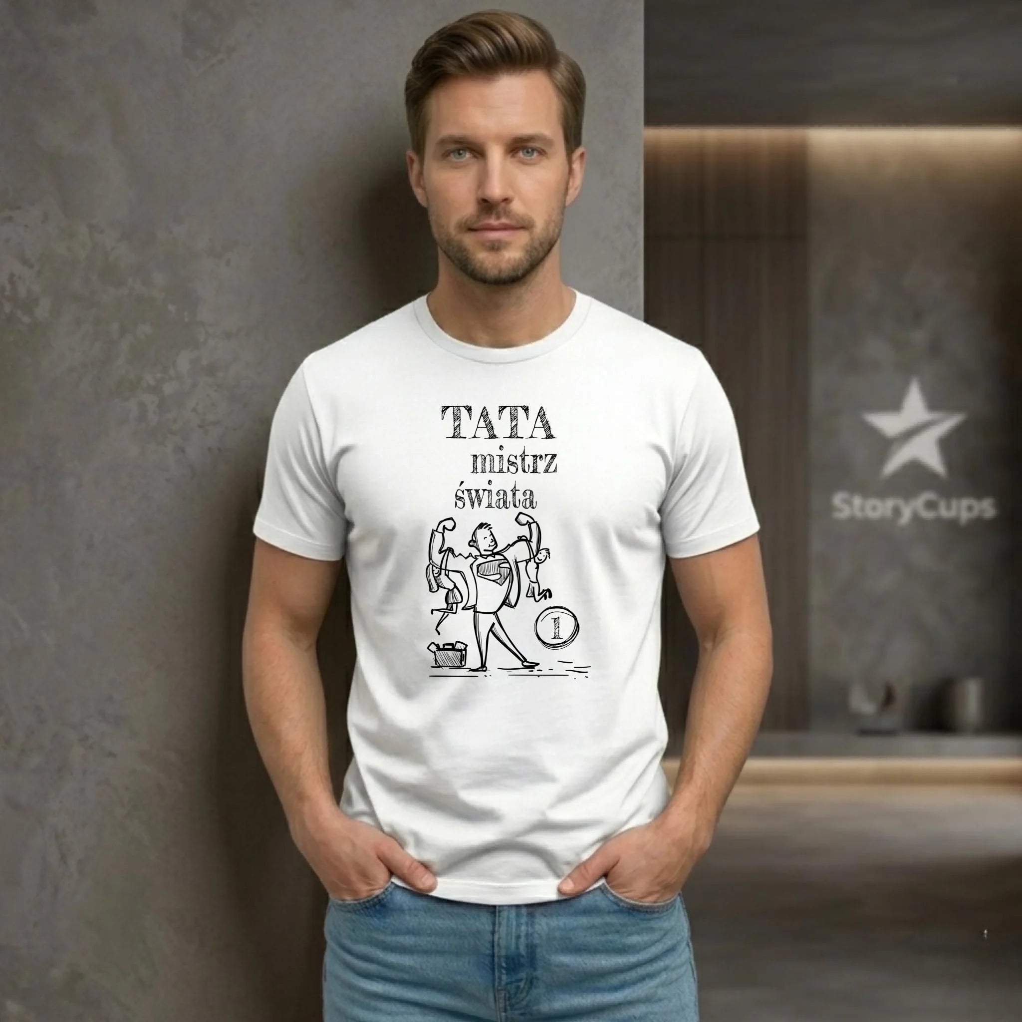 Koszulka dla taty - Tata Mistrz Świata DT36 - StoryCups.pl