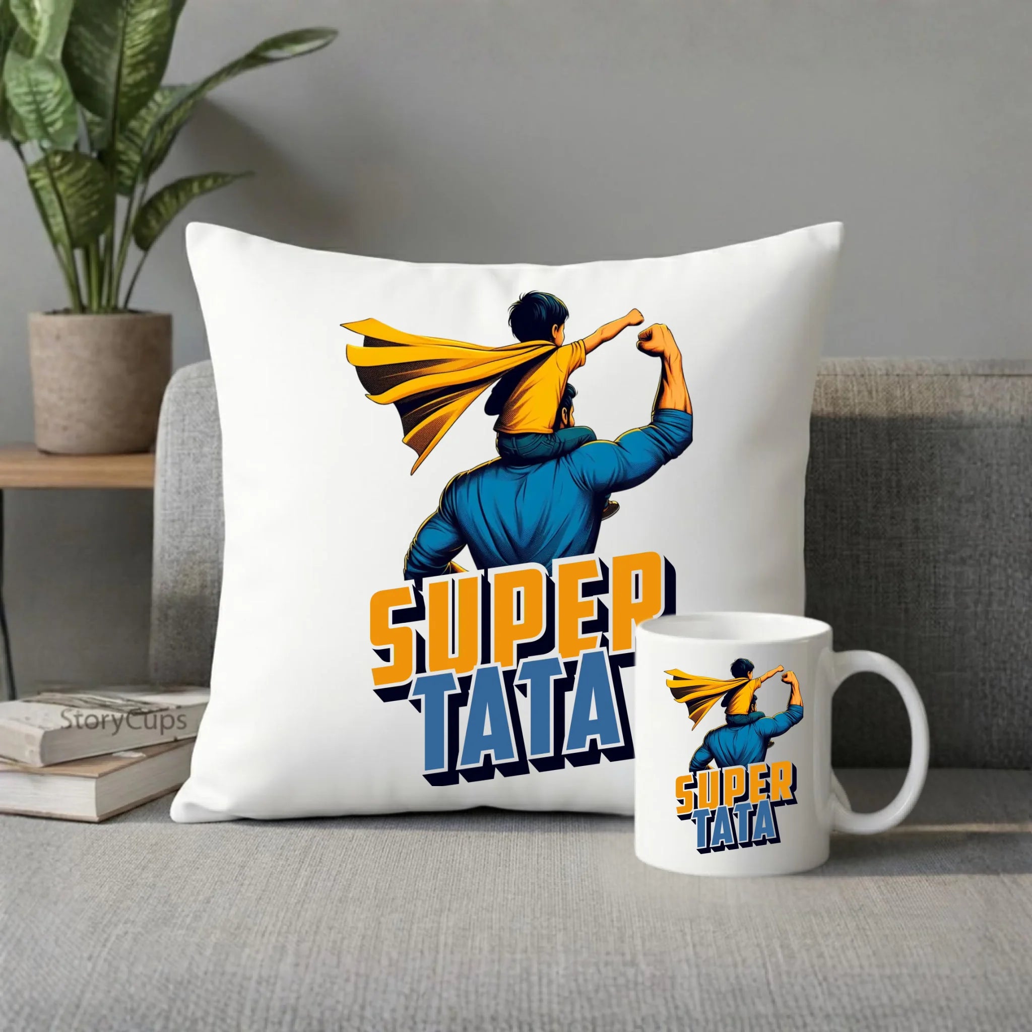 Zestaw poduszka i kubek dla taty - Super Tata z synem DT38 - StoryCups.pl