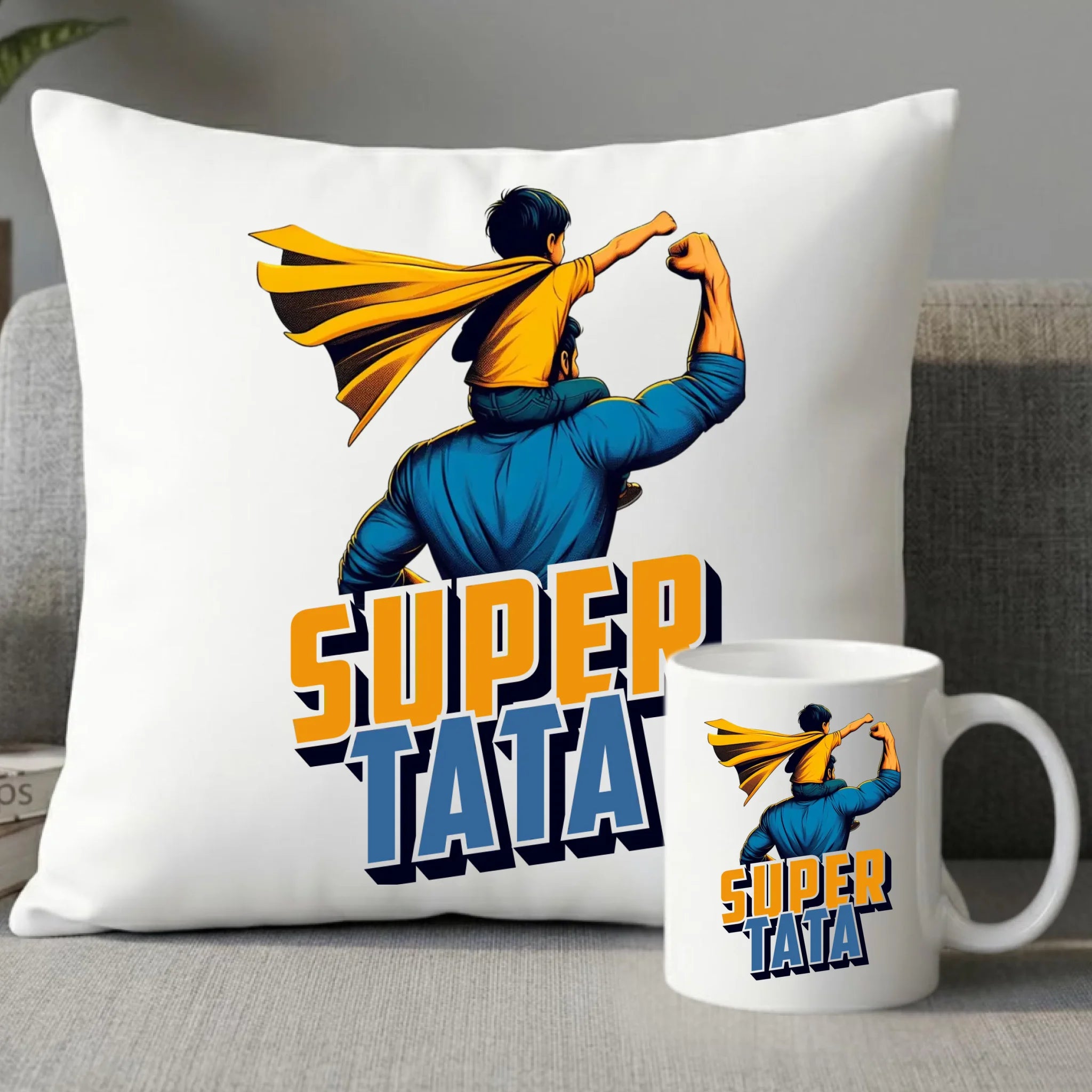 Zestaw poduszka i kubek dla taty - Super Tata z synem DT38 - StoryCups.pl