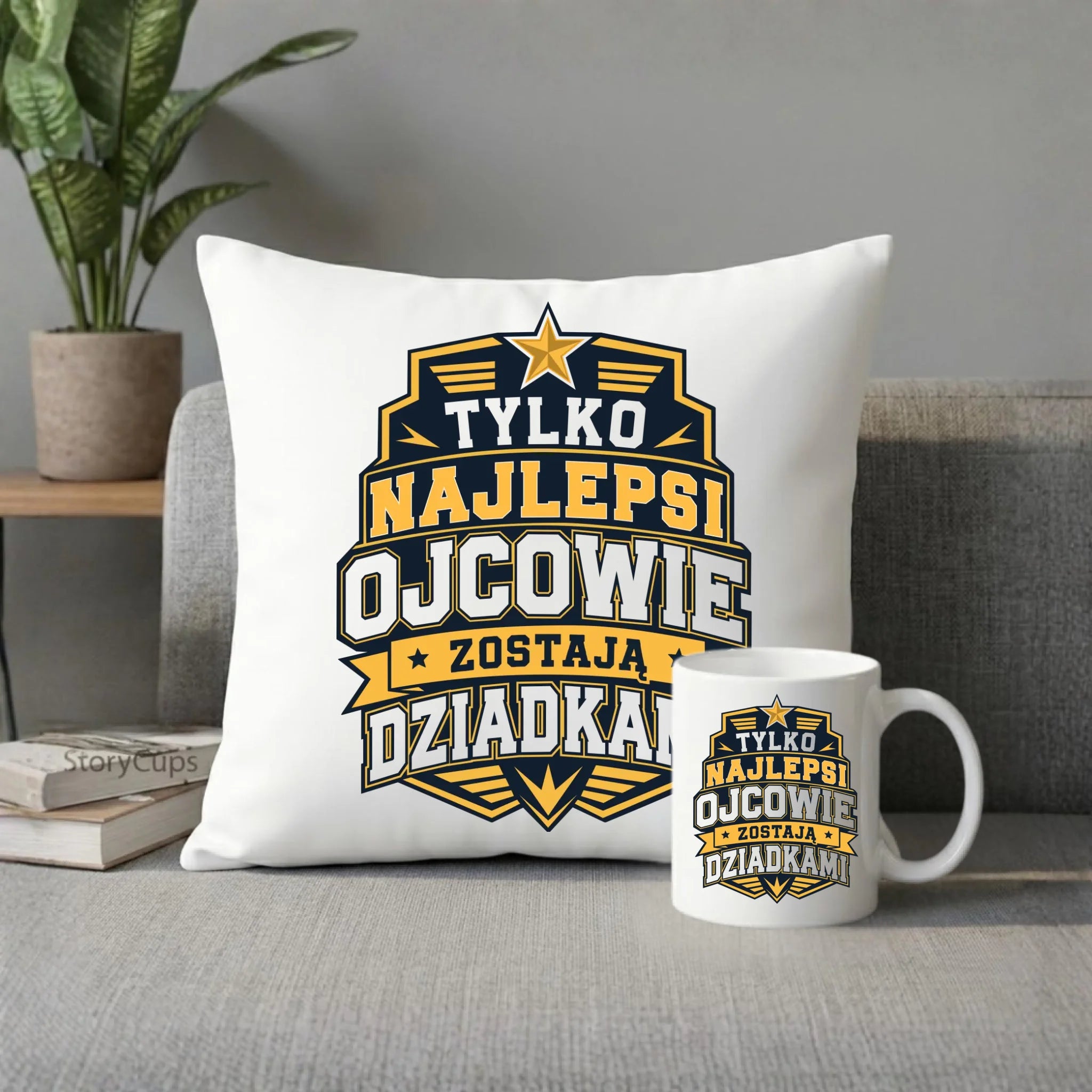Zestaw poduszka i kubek dla taty przyszłego dziadka - Tylko najlepsi ojcowie zostają dziadkami DT39 - StoryCups.pl