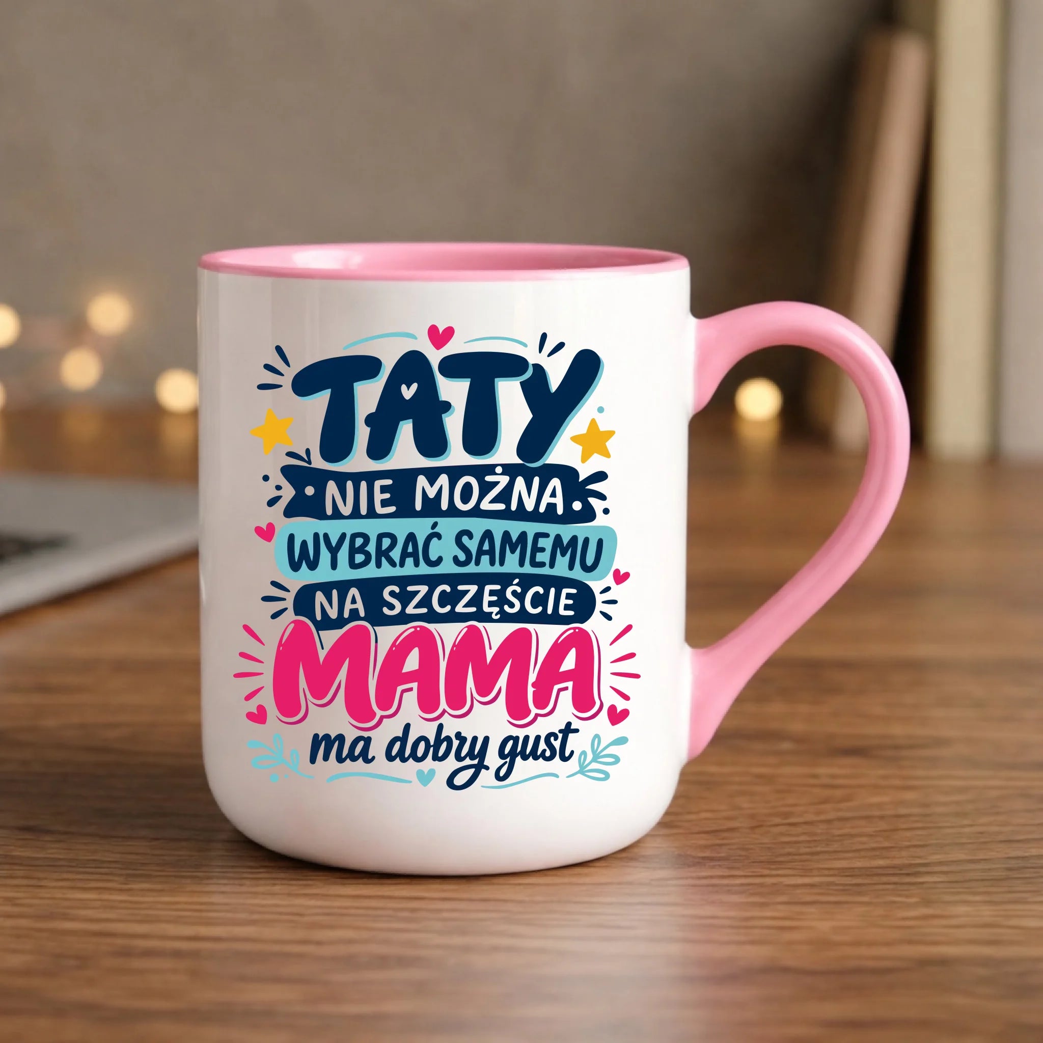 Kubek elegant dla taty - Taty nie można wybrać samemu na szczęście mama do dobry gust DT40 - StoryCups.pl