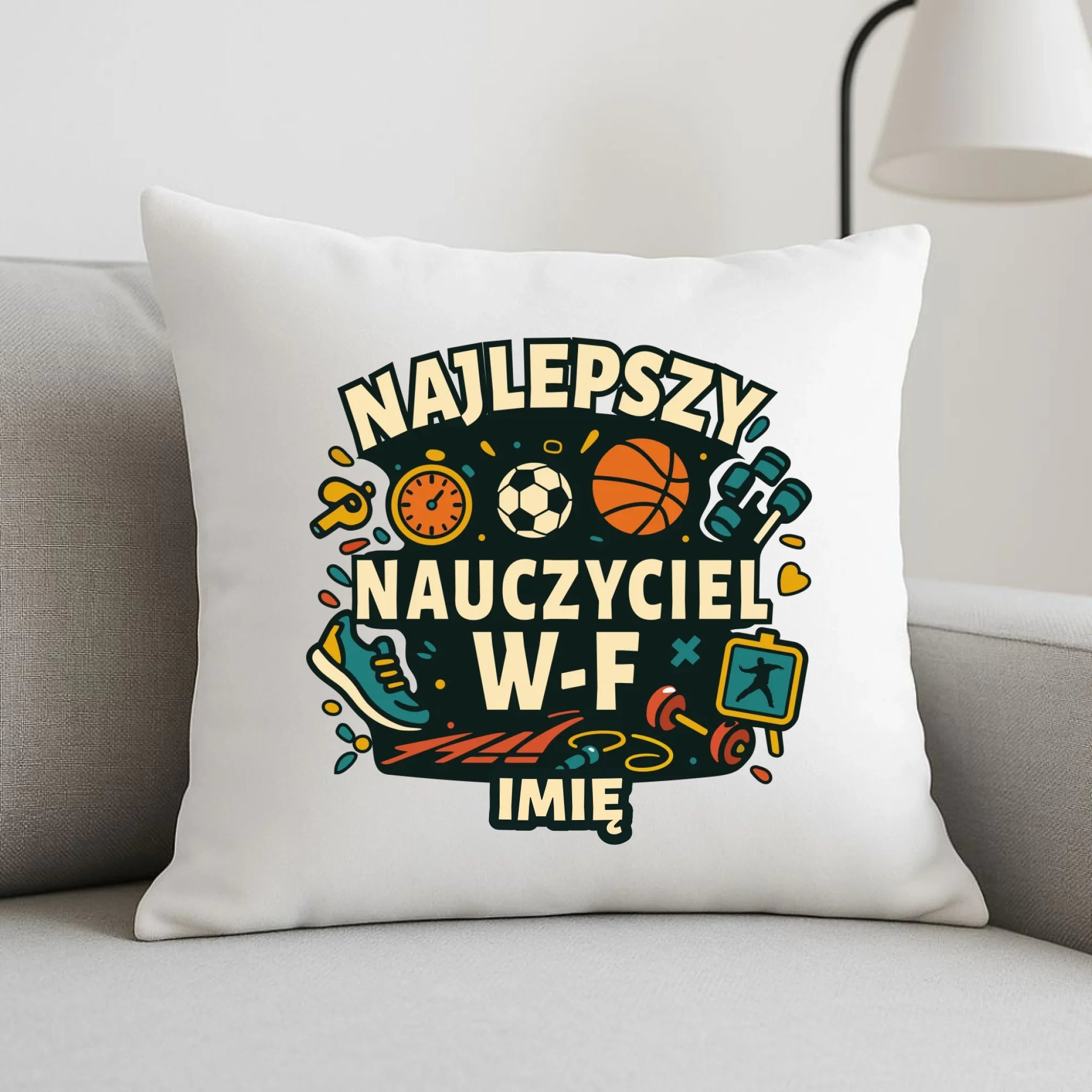 Poduszka dla nauczyciela wychowania fizycznego W-F - personalizowana N50 - StoryCups.pl