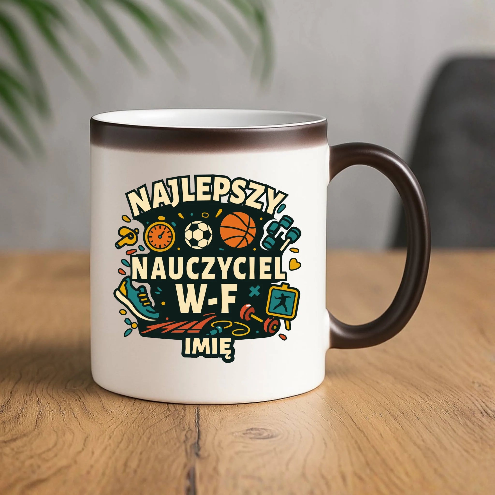 Kubek magiczny dla nauczyciela wychowania fizycznego W-F - personalizowany N50 - StoryCups.pl