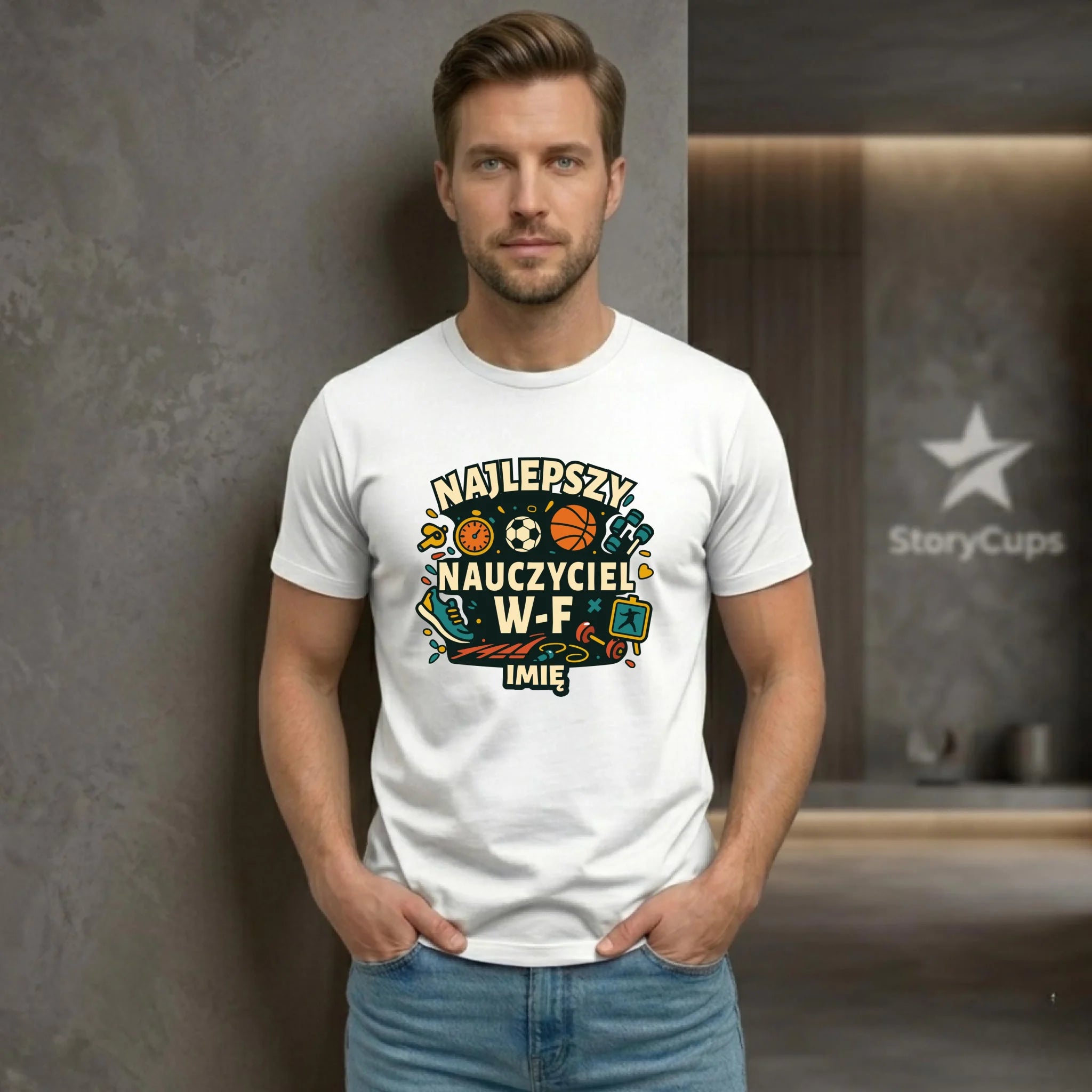 Koszulka dla nauczyciela wychowania fizycznego W-F - personalizowana N50 - StoryCups.pl