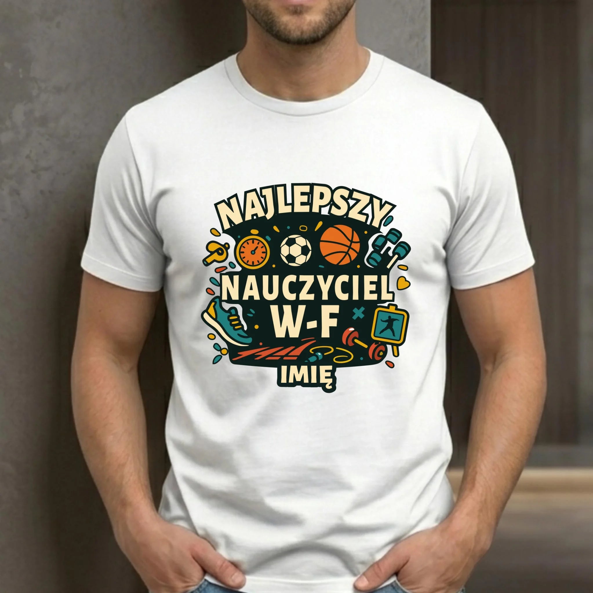 Koszulka dla nauczyciela wychowania fizycznego W-F - personalizowana N50 - StoryCups.pl