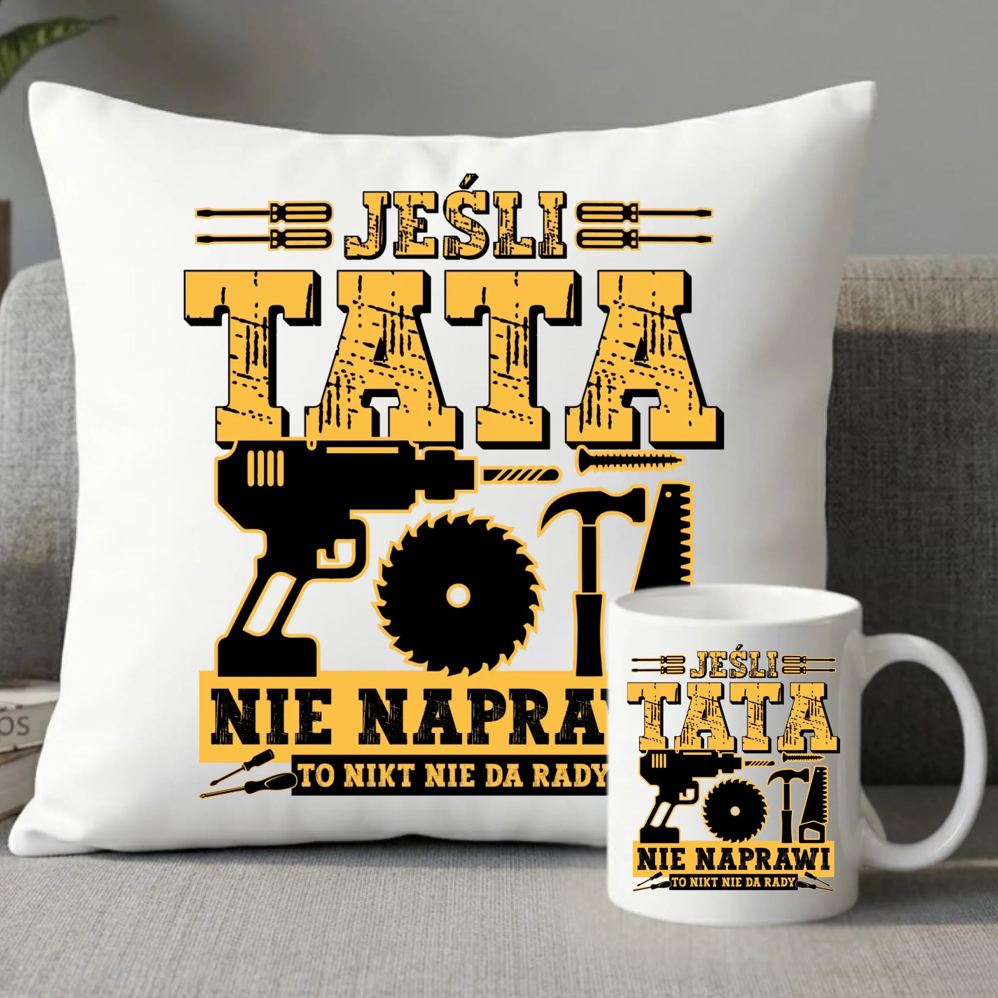 Zestaw poduszka i kubek dla taty - Jeśli tata nie naprawi to nikt nie da rady DT43 - StoryCups.pl