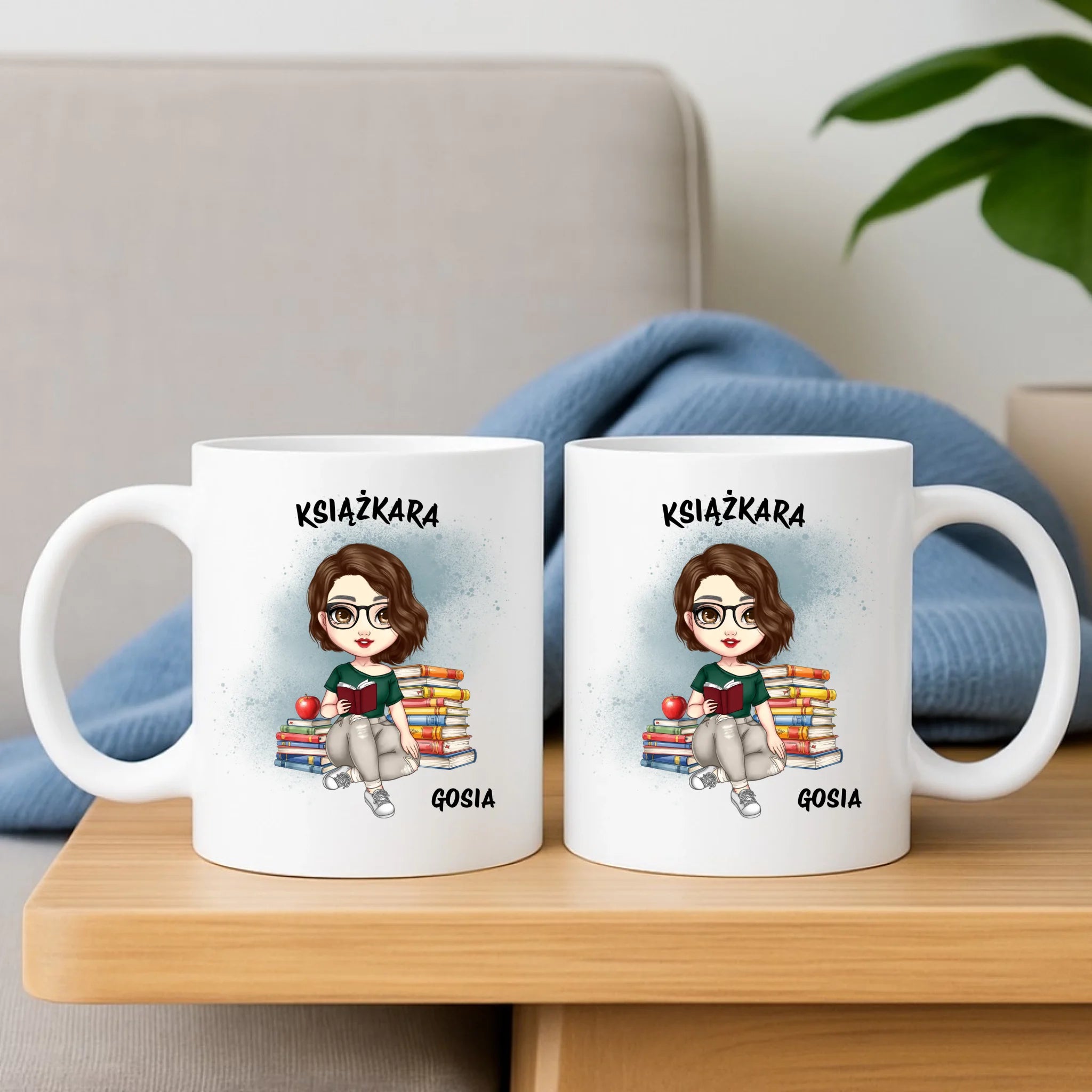 Zestaw poduszka i kubek - Książkara - Prezent dla miłośniczki czytania książek - personalizowany DZ03