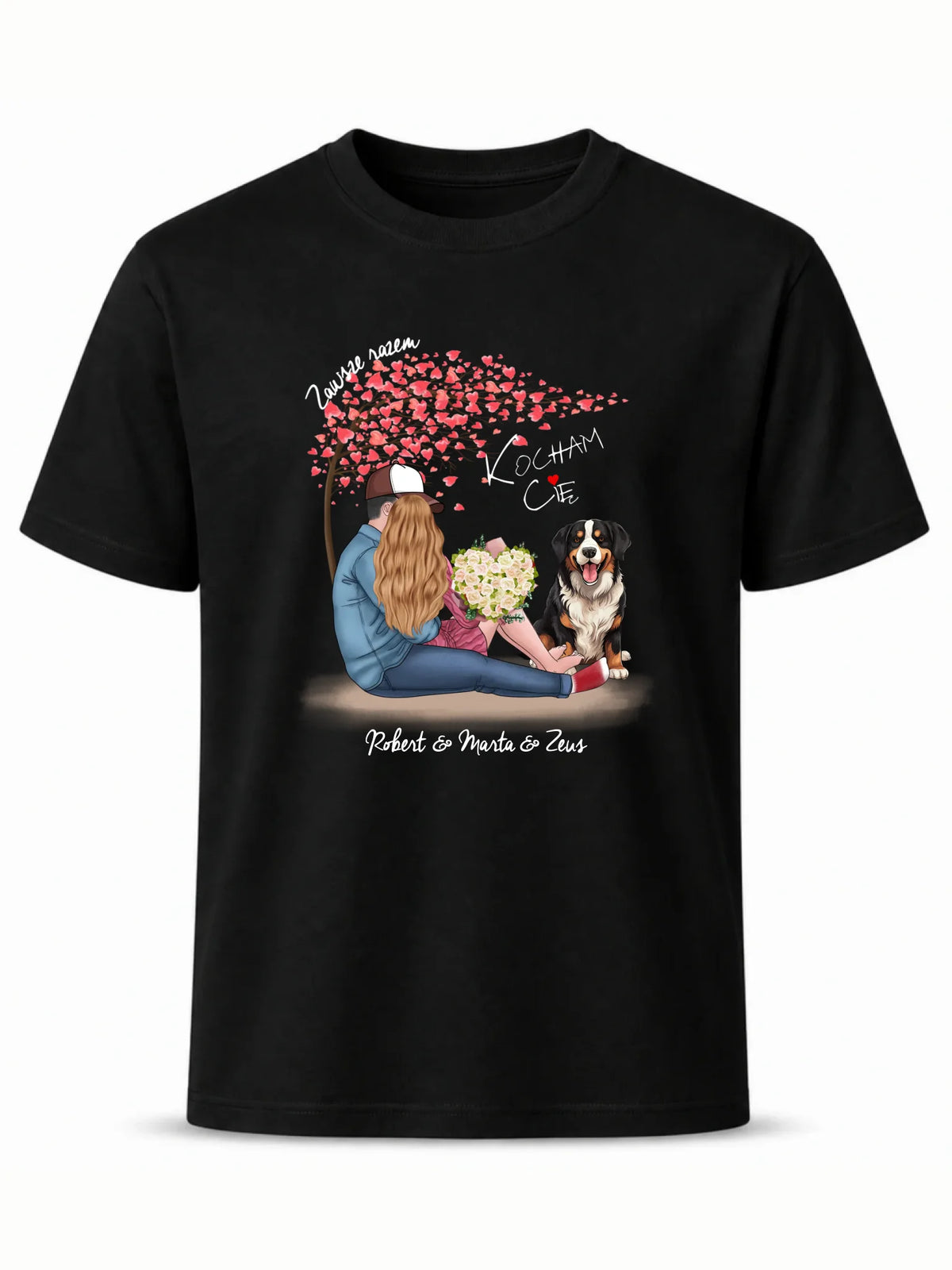 Koszulka męska dla par + Berneńczyk - Zawsze razem - personalizowana W04A
